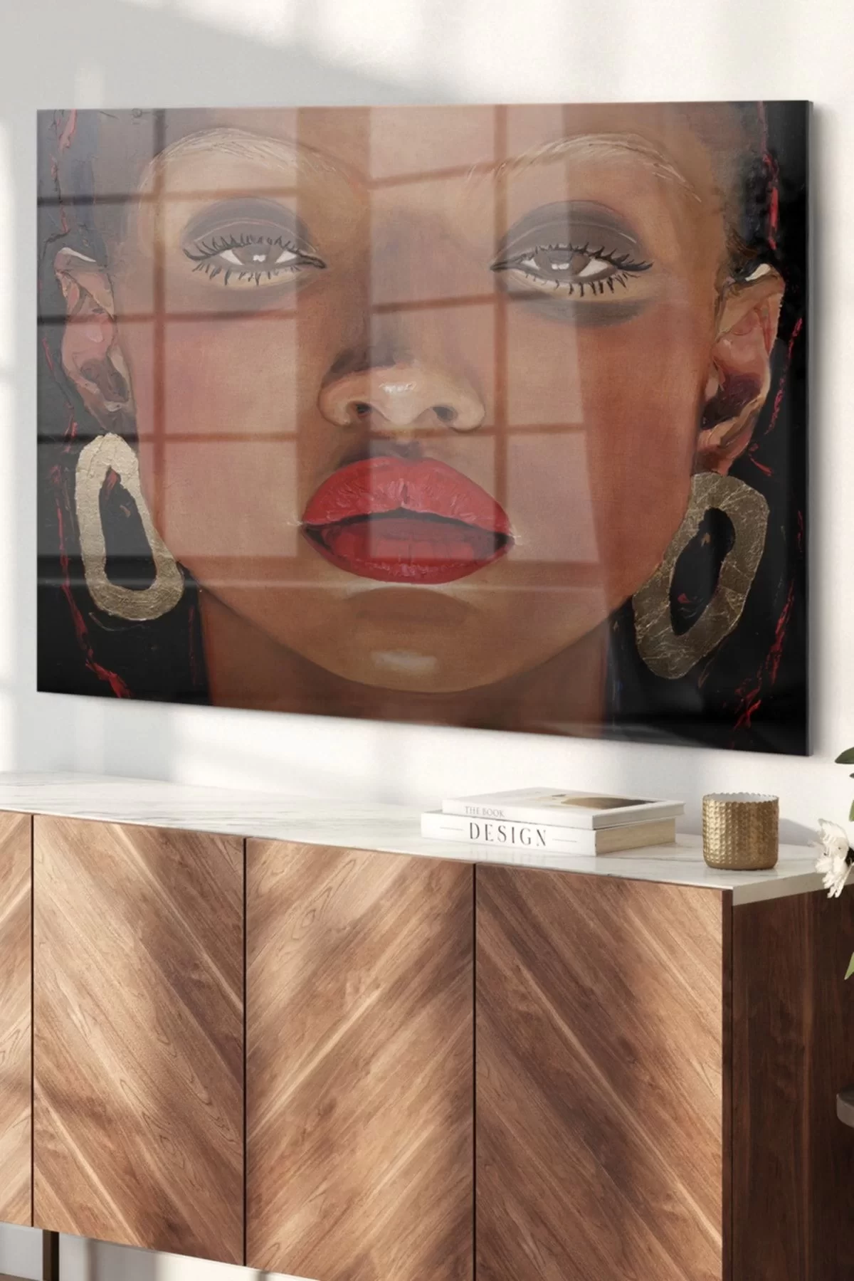 Black Woman with Red Lipstick| Ethnic Themed Glass Painting | 50x70cm