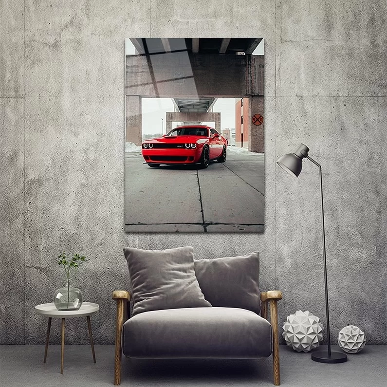 Red Sports Car Glass Painting