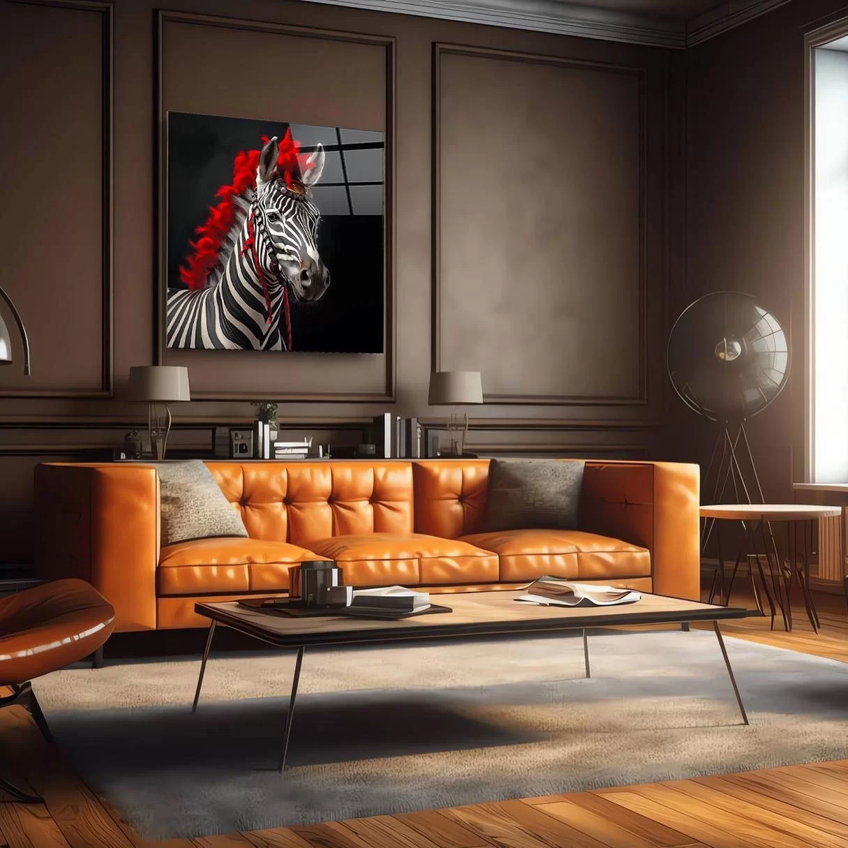 Red Maned Zebra Artistic Glass Painting