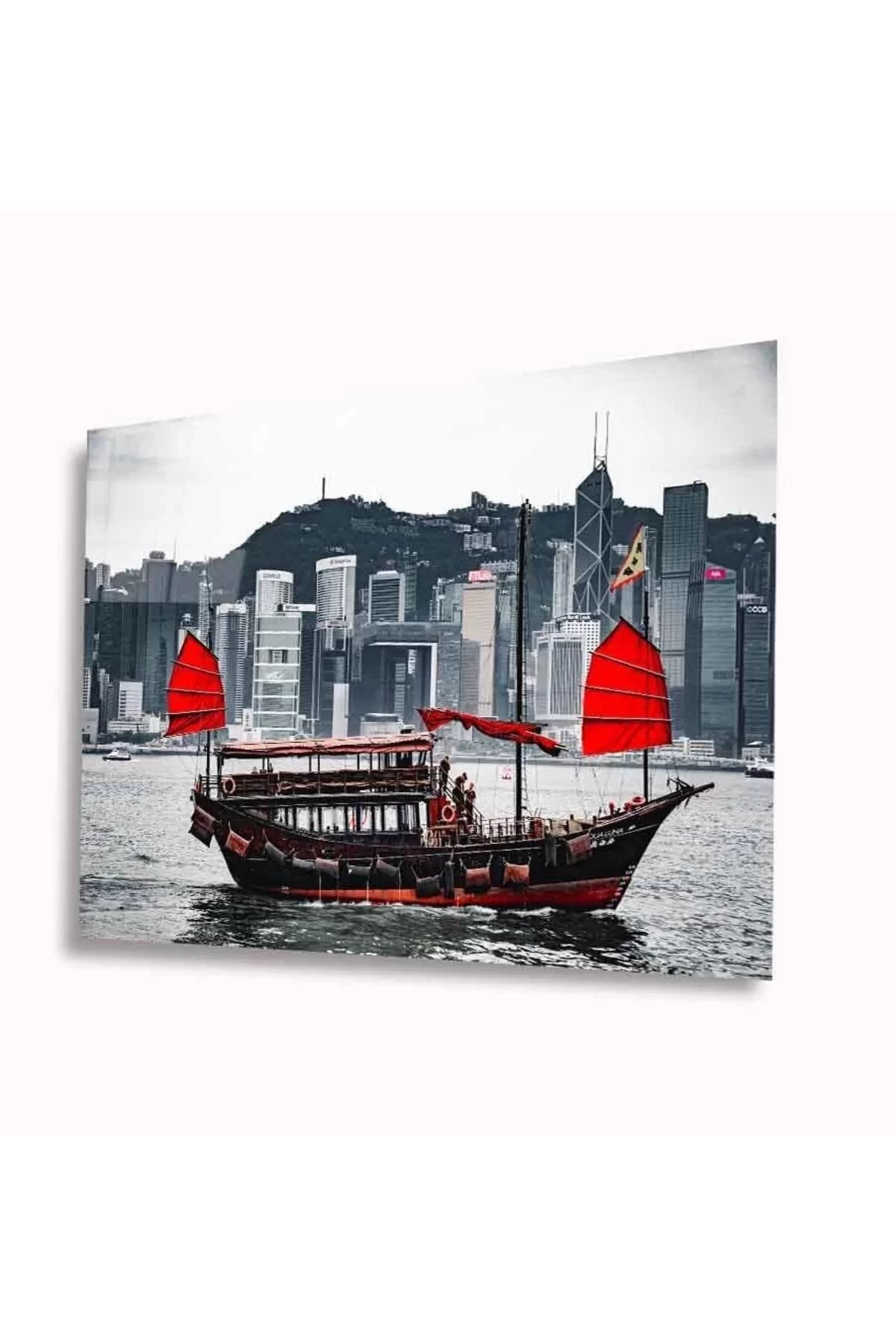 Red Sailing Boat Glass Table 4mm Durable Tempered Glass