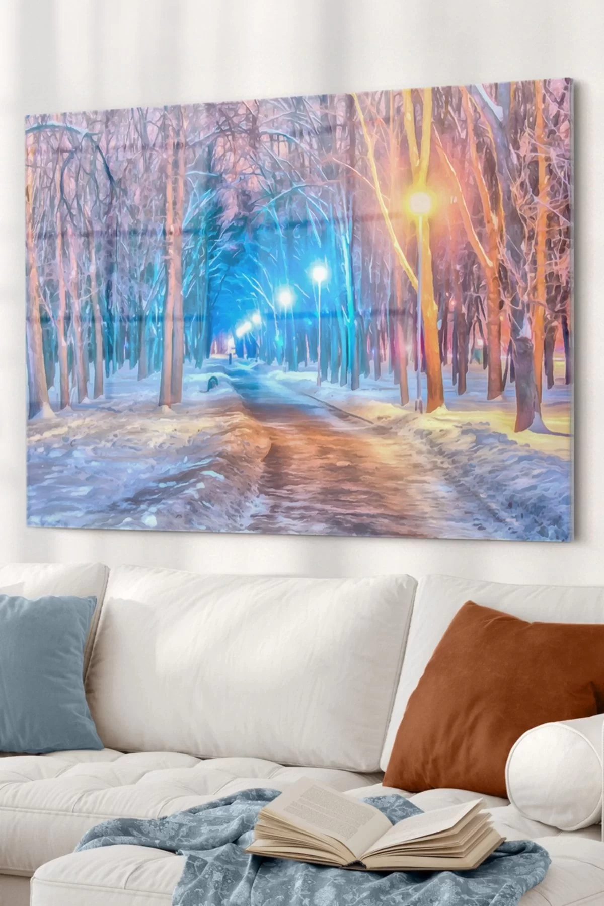 Winter And Walking Path Themed | Nature Themed Glass Painting | 50x70cm