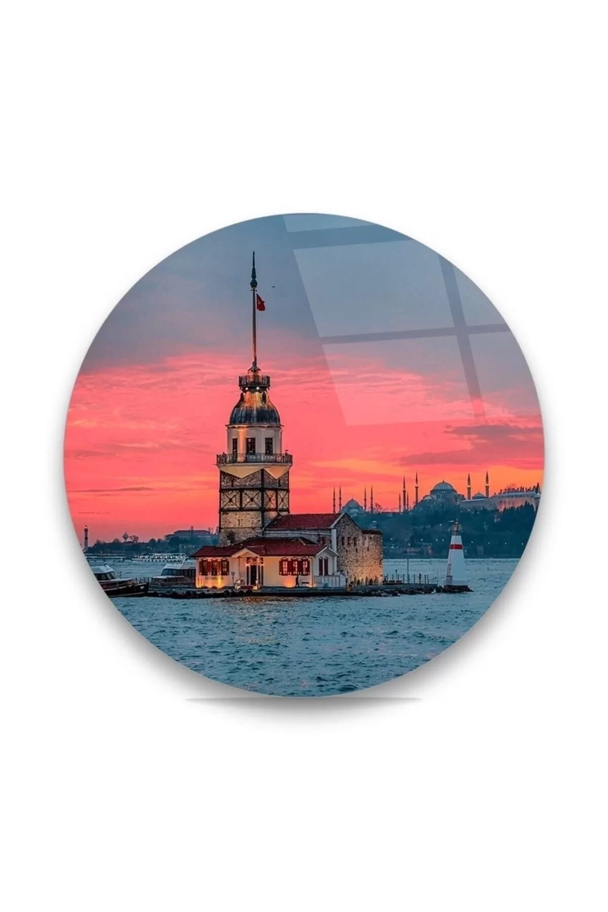 Maiden's Tower Round Glass Painting