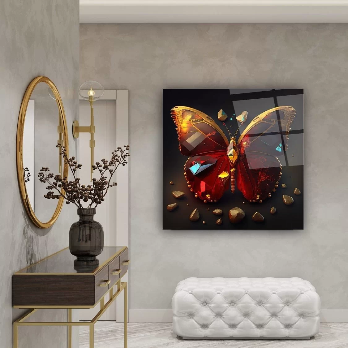 Red Butterfly Glass Painting