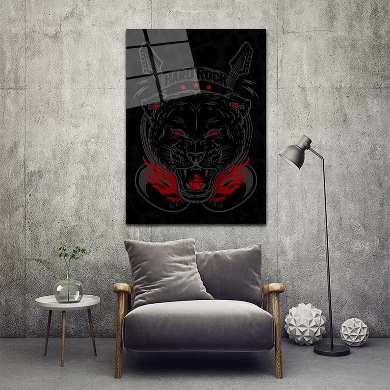 Red Black Wolf Glass Painting