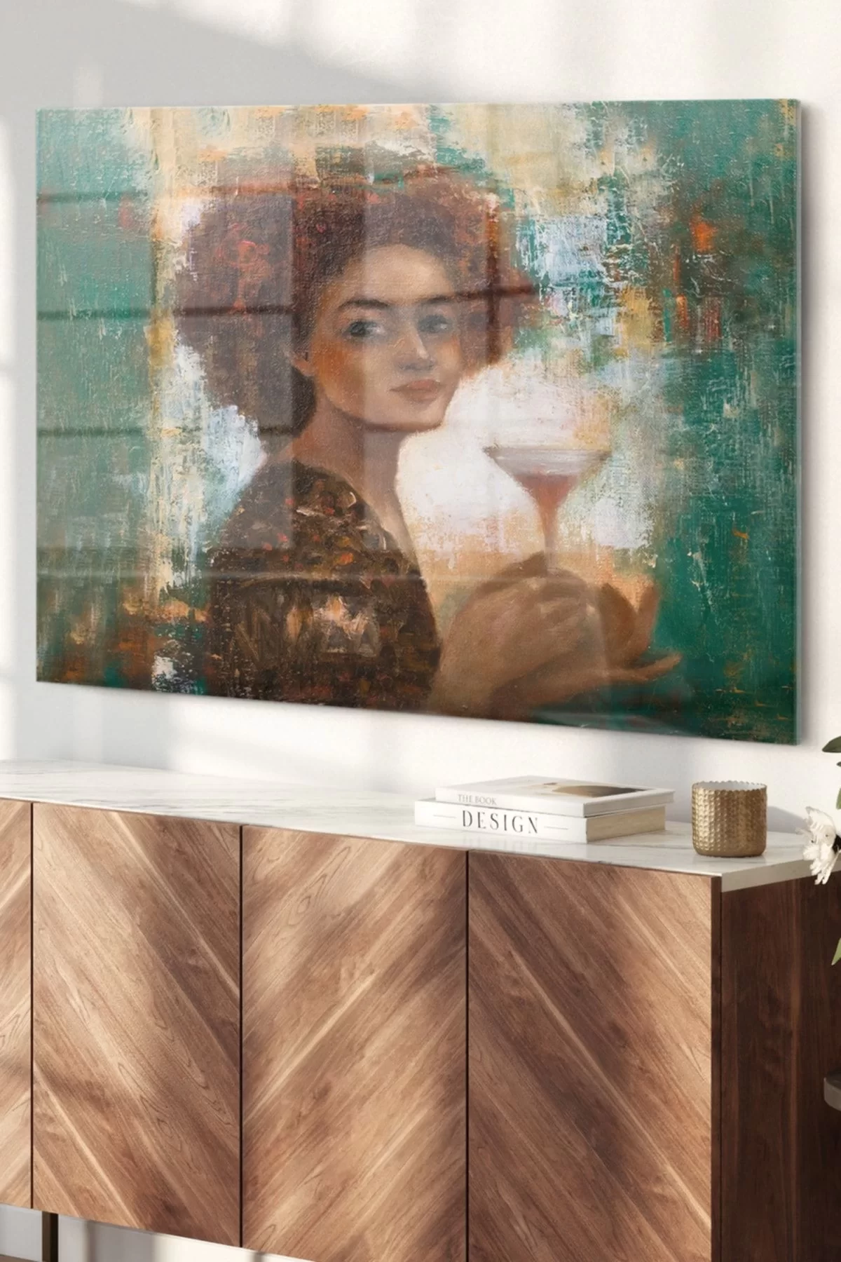 Woman Drinking Cocktail | Art Themed Glass Painting | 50x70cm