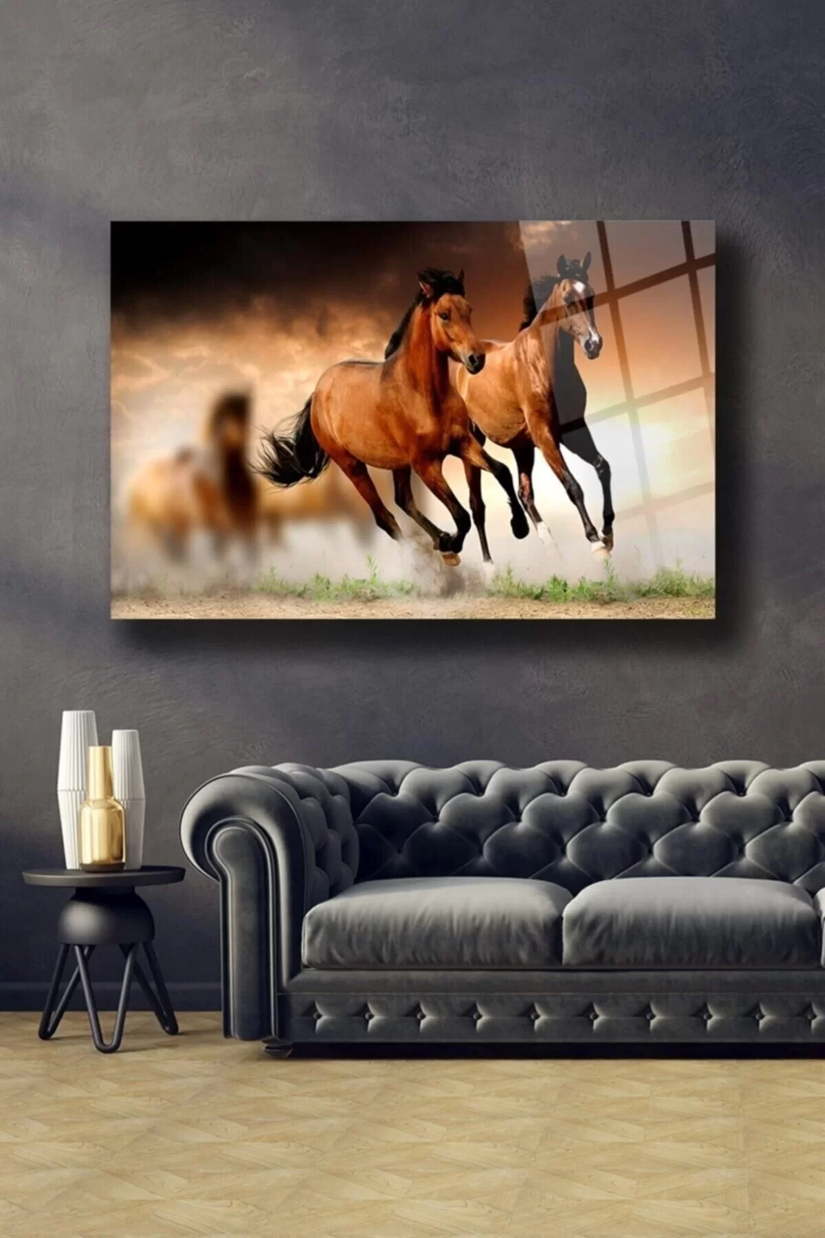 Running Horses Glass Painting Wall Decoration, Home Decoration, Wall Painting, Home Gift