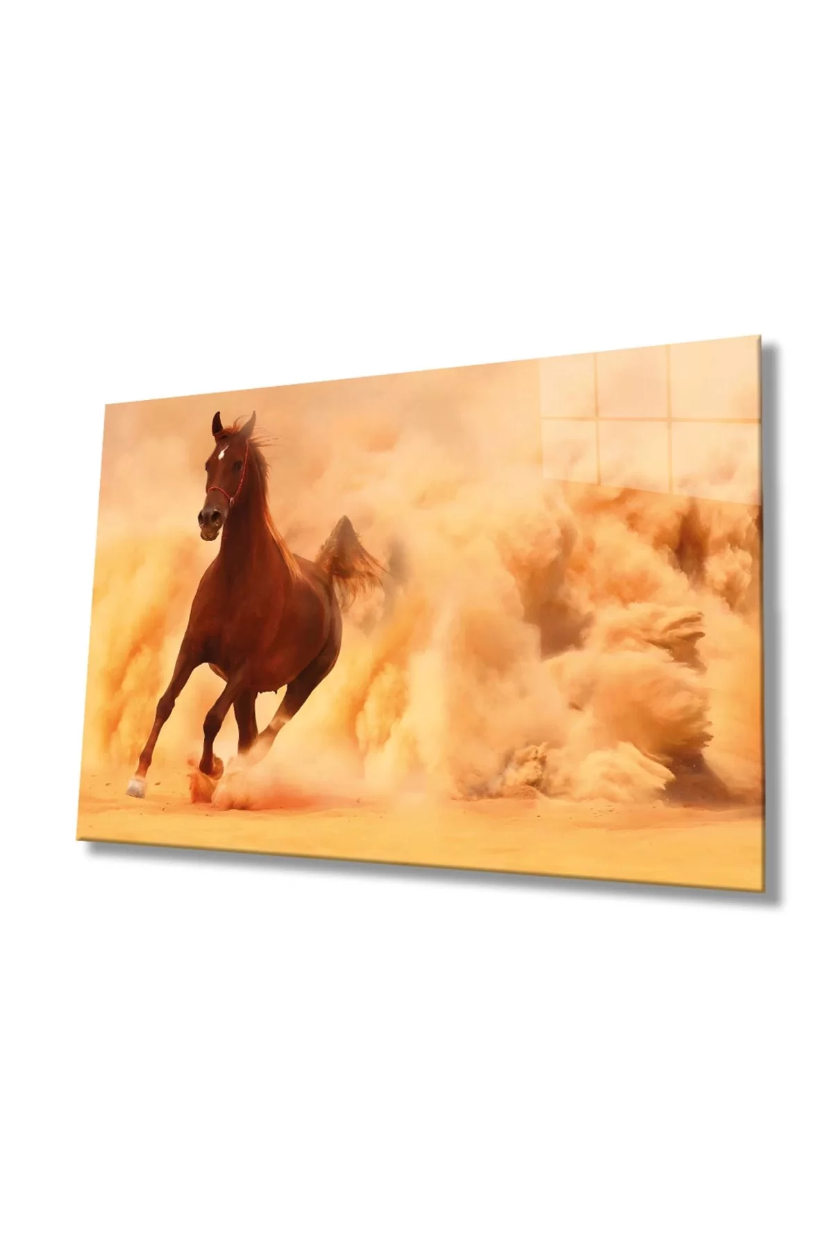 Running Brown Horse Animal Glass Painting, Home And Office Wall Decoration