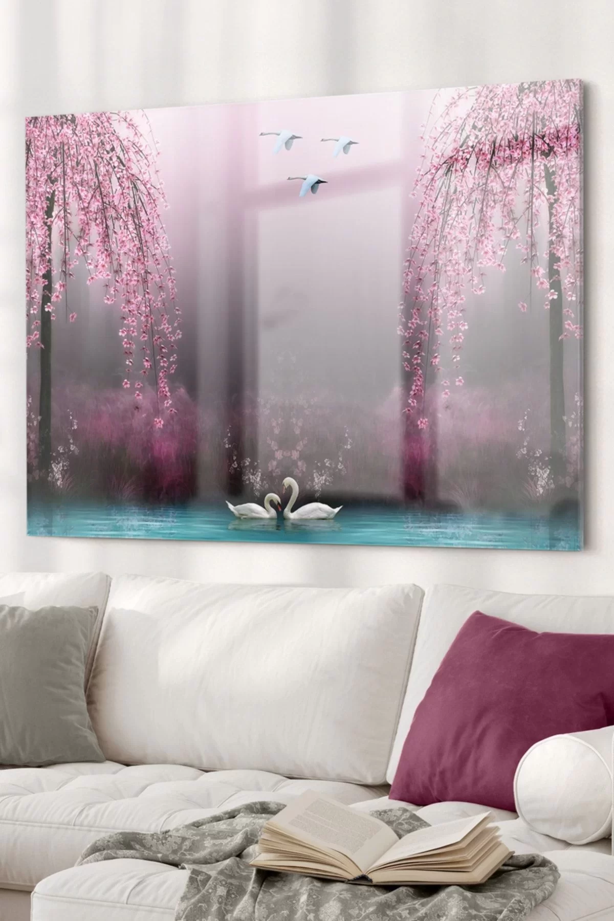 Swan Lake The Love of Swans| Animal Themed Glass Painting | 50x70cm