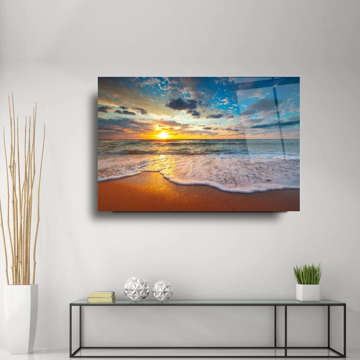 Sun and Seascape on the Beach Artistic Glass Painting