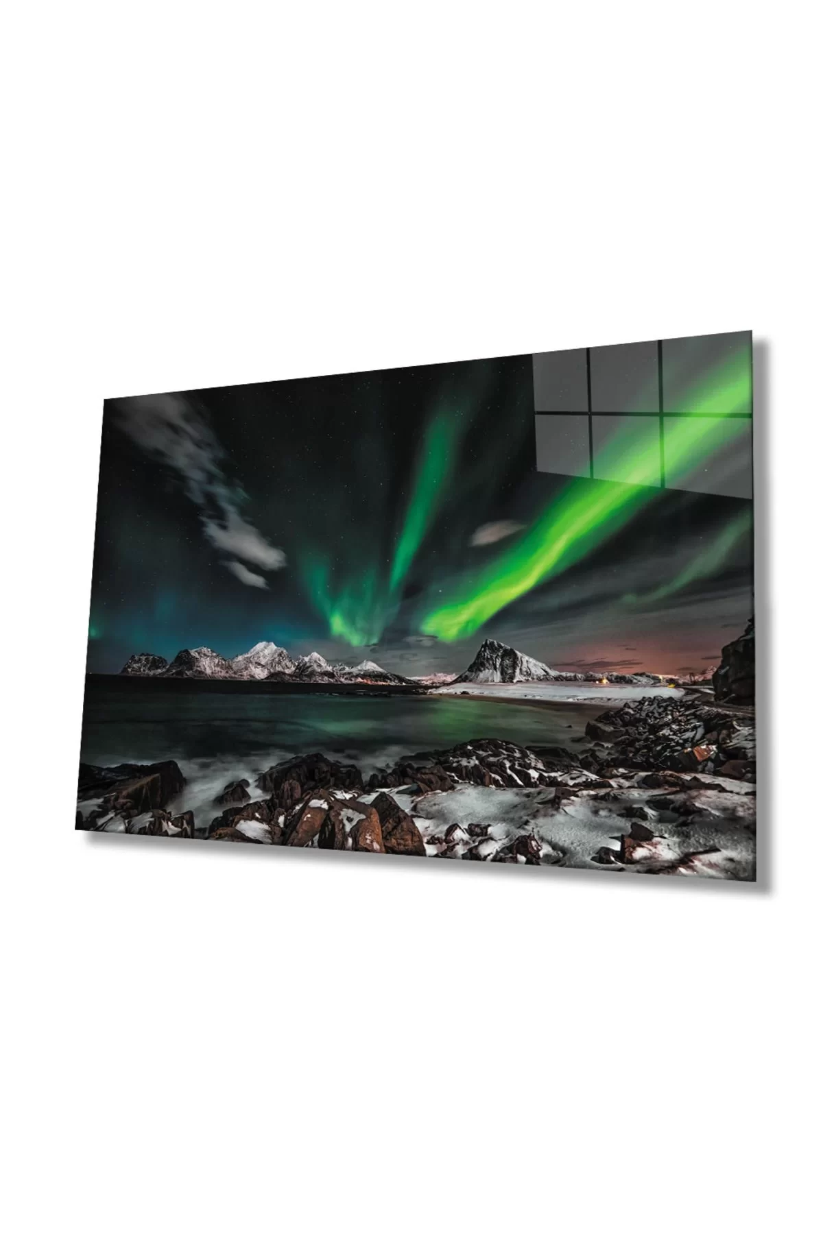 Northern Lights Landscape Glass Painting, Home And Office Wall Decoration