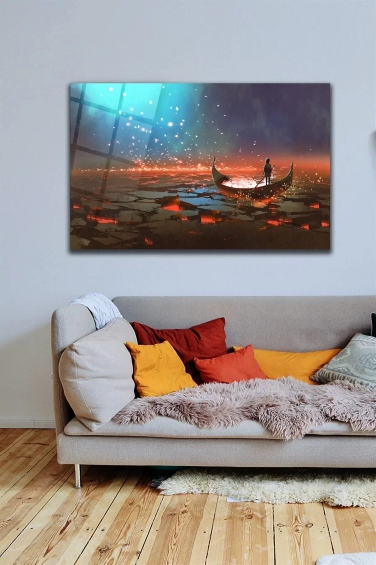 Boat in Lava Glass Painting Wall Decoration