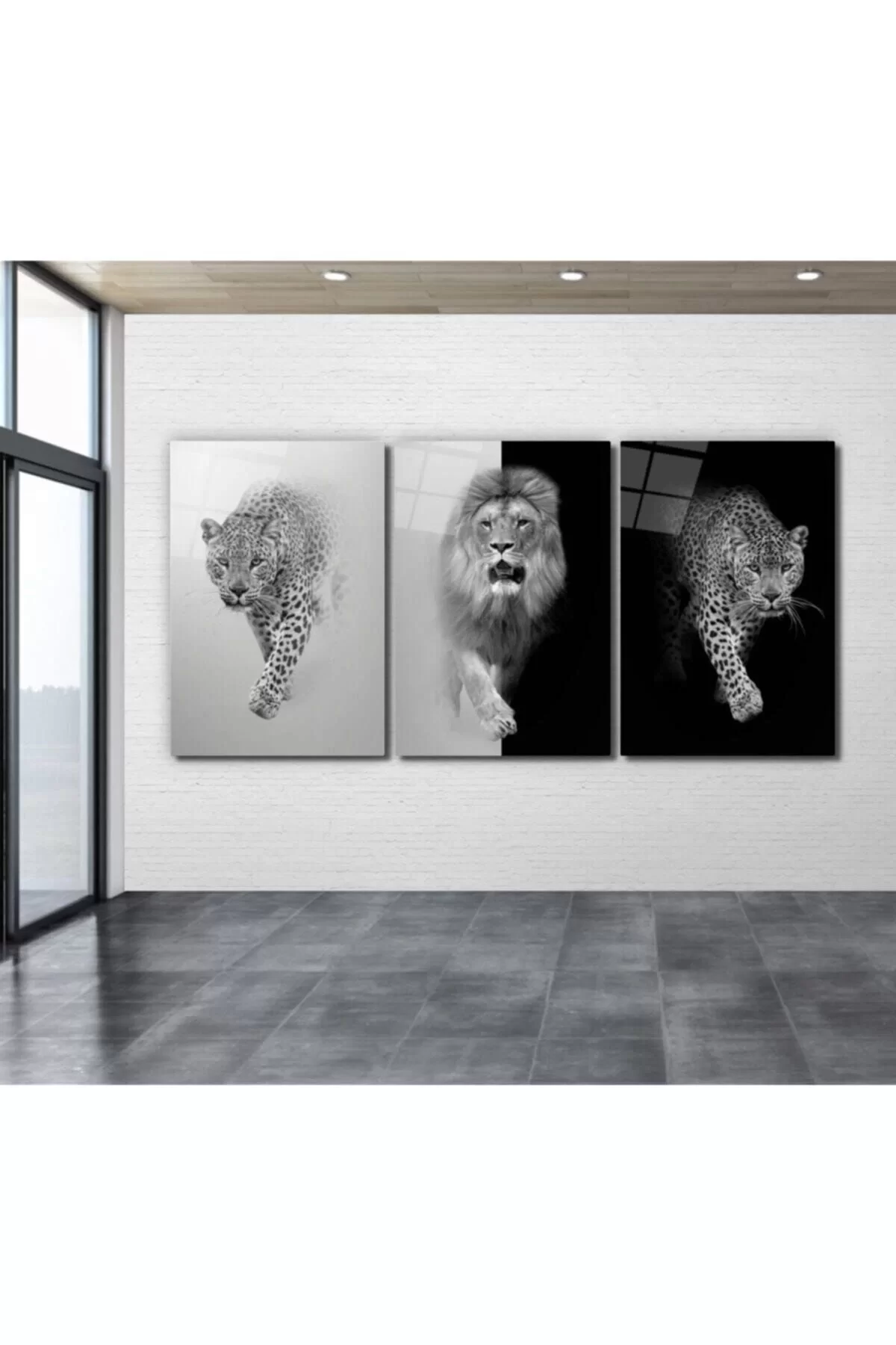 Leopard And Lion Triple Glass Painting