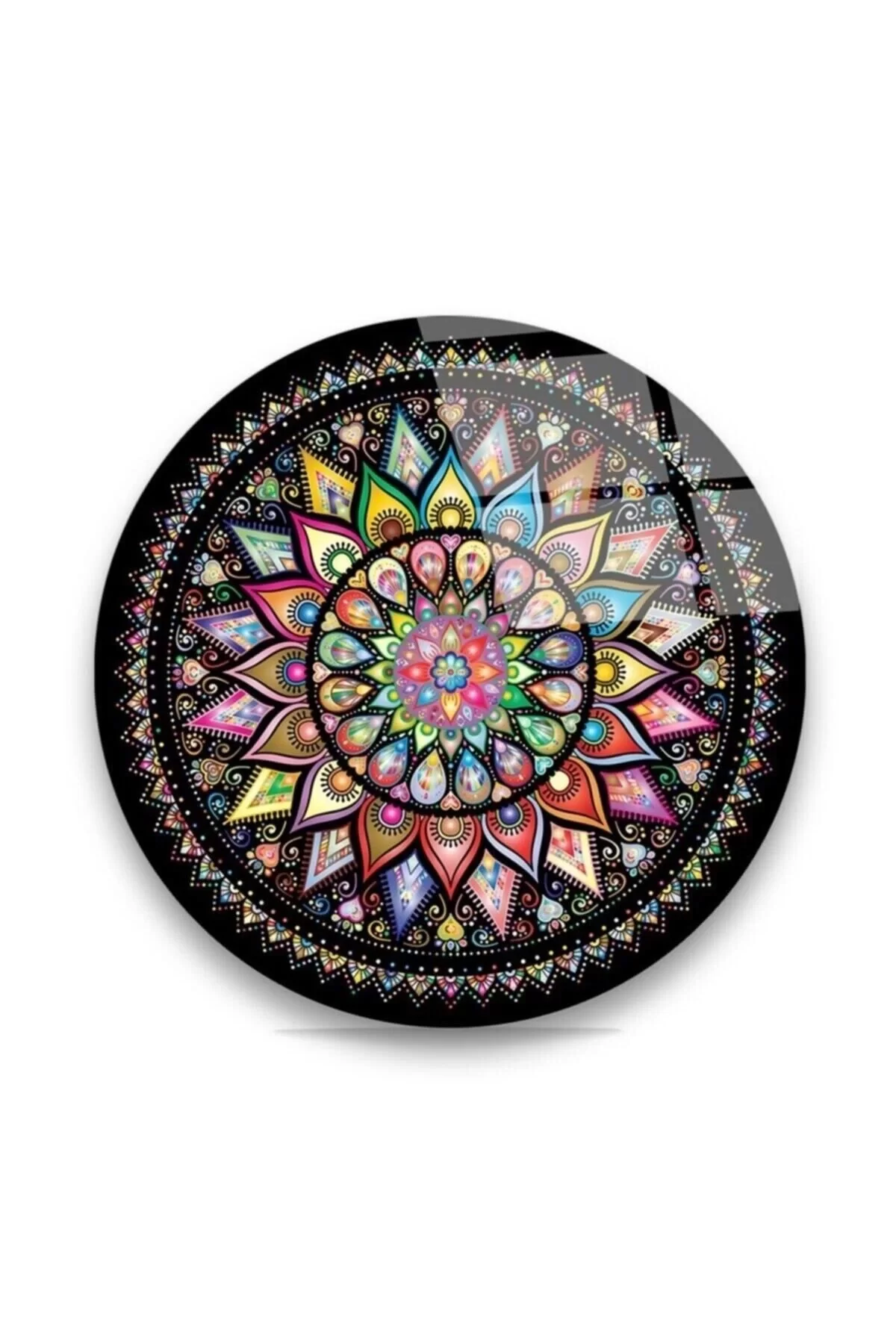 Mandala Decorative Flower Round Glass Table