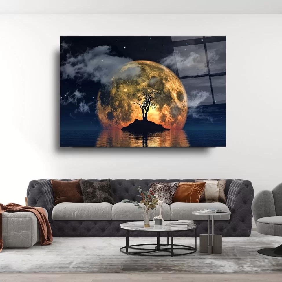 Landscape Night Dry Tree Glass Painting