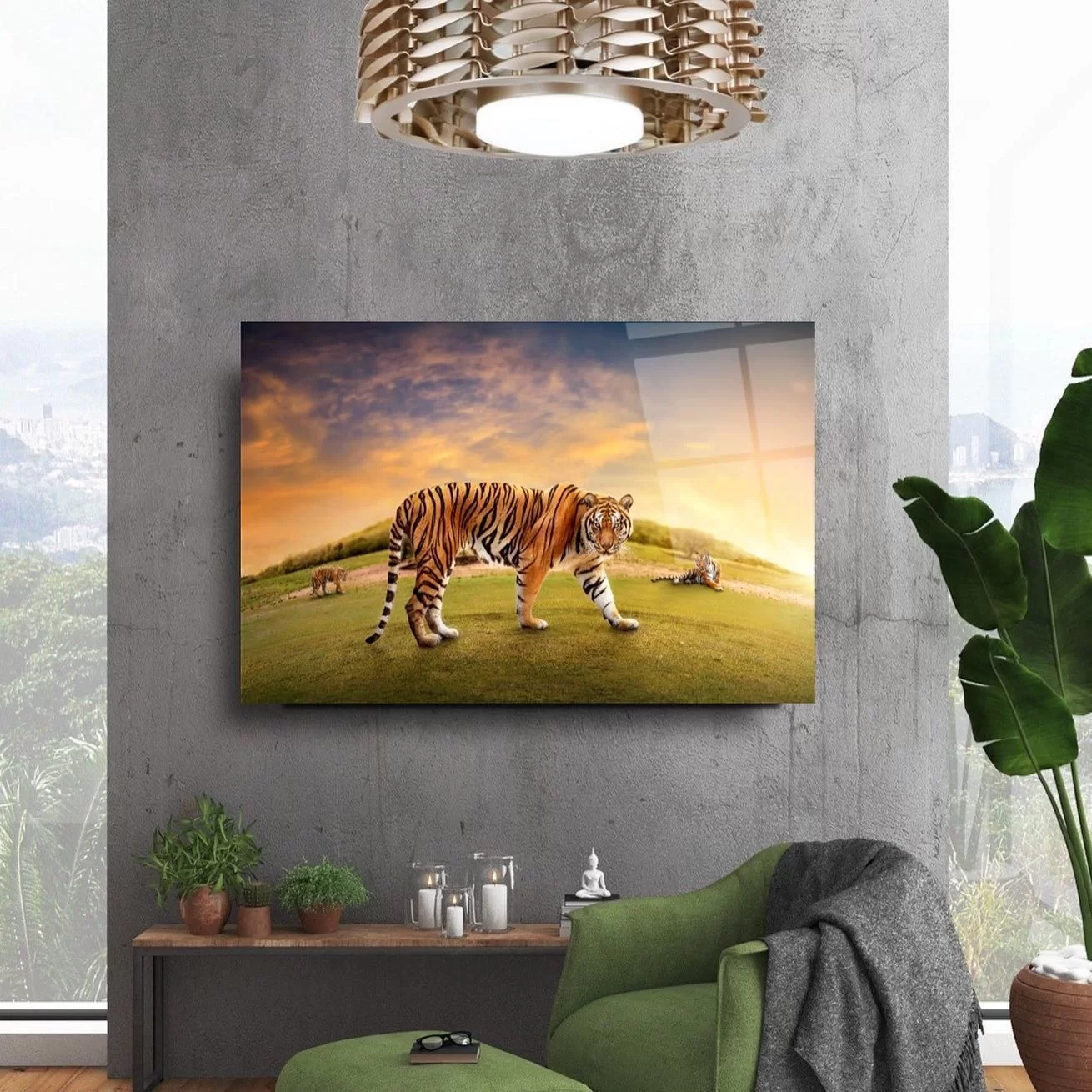 Tiger Wandering in the Landscape Artistic Glass Painting