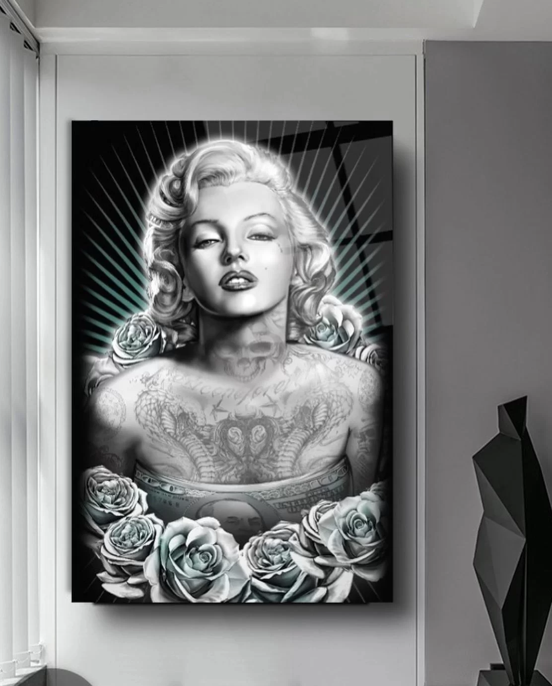 Marilyn Monroe and Flowers Artistic Glass Painting