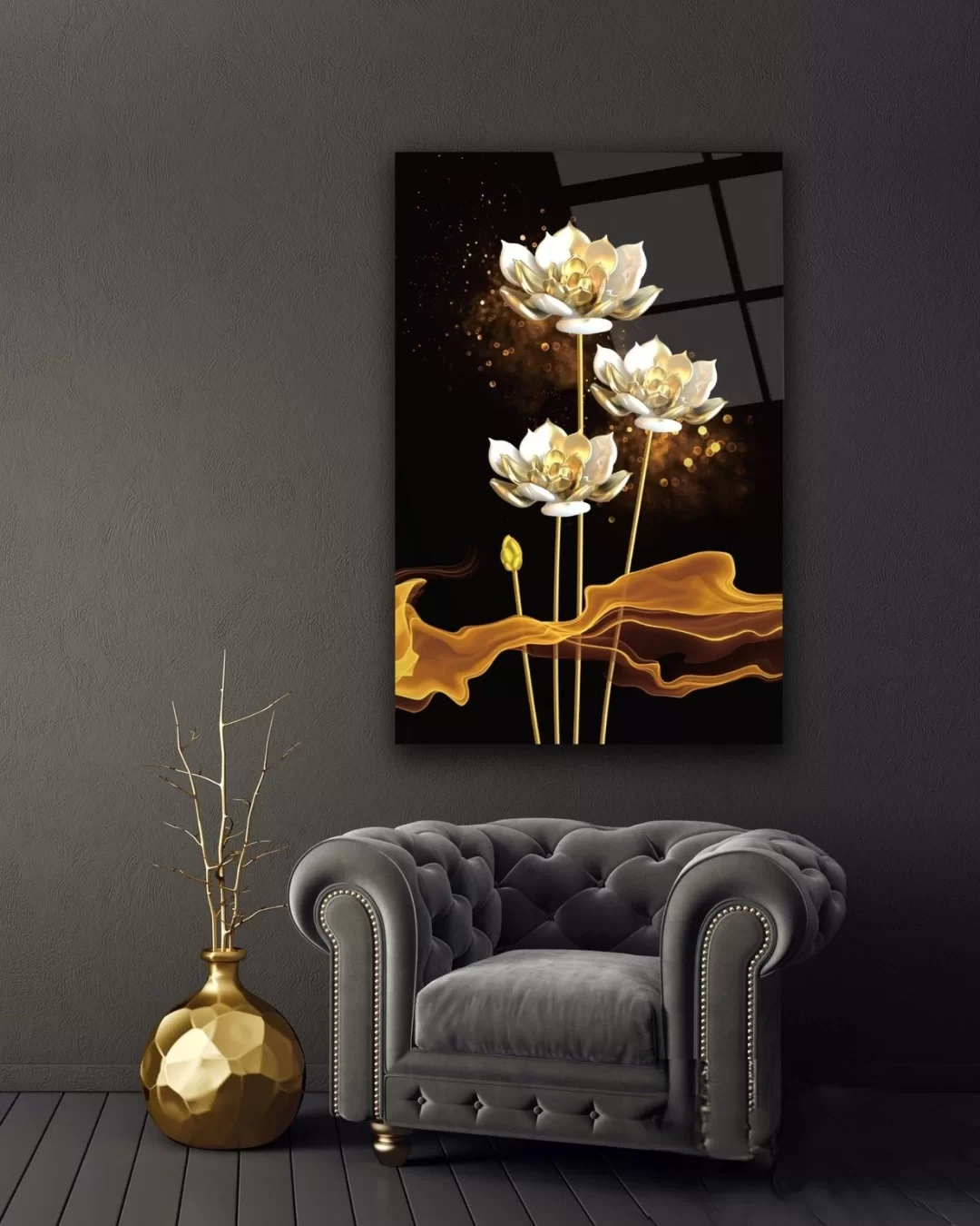 Fairytale White Flowers Artistic Glass Painting