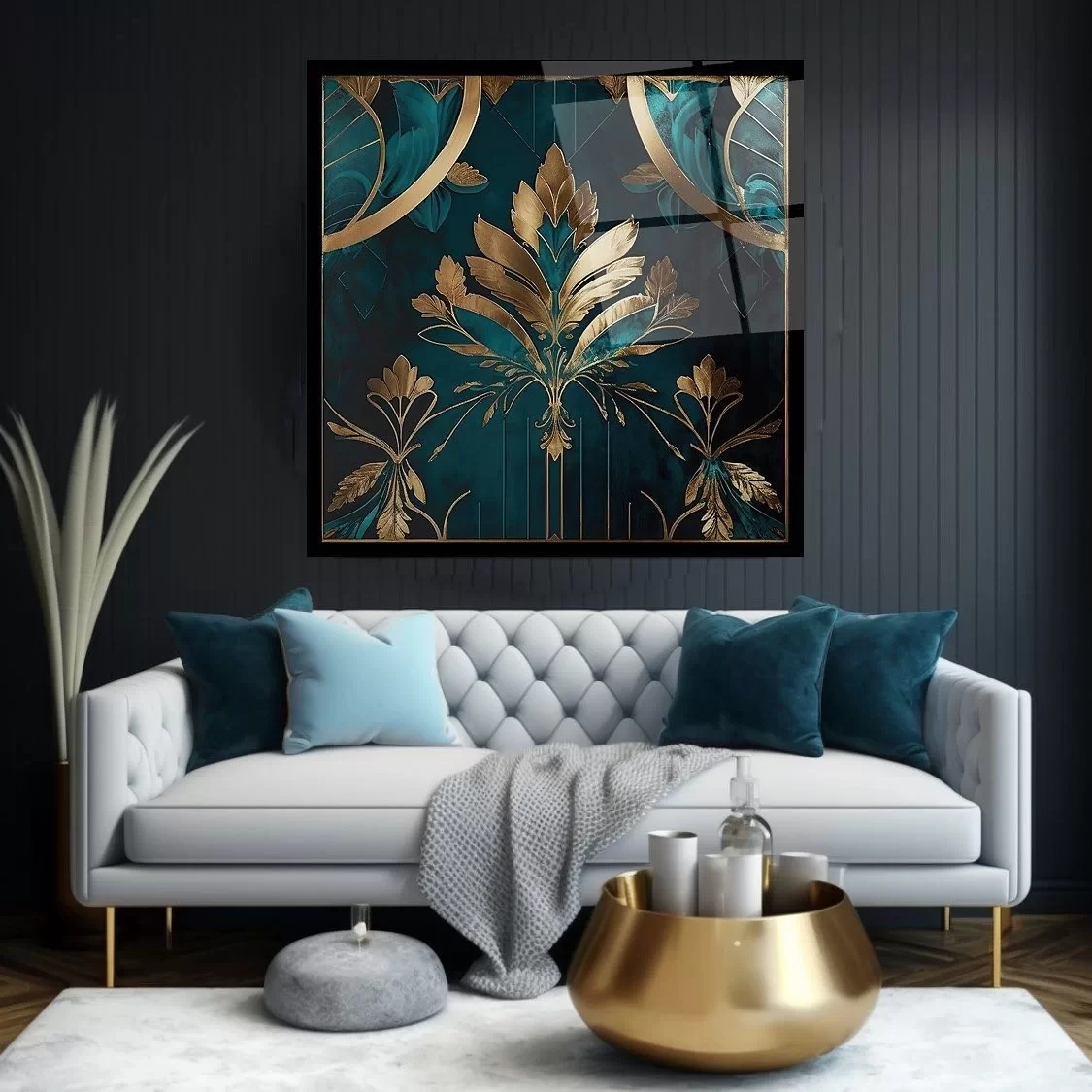 Blue Gold Glass Painting