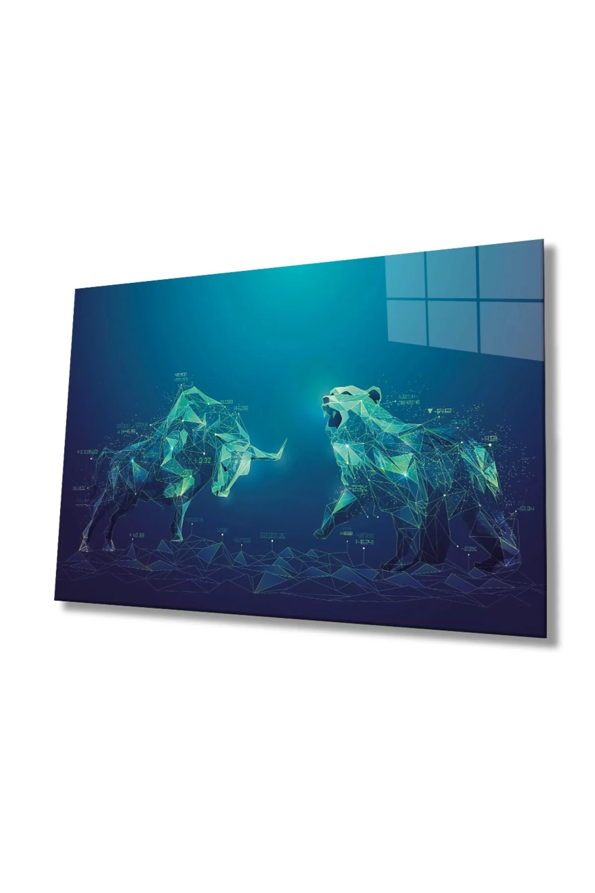 Blue Bull Polar Bear Abstract Glass Painting, Home And Office Wall Decoration