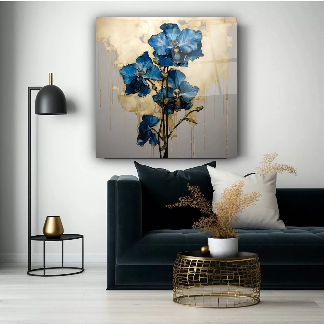 Blue Flower Oil Painting Themed Artistic Glass Painting