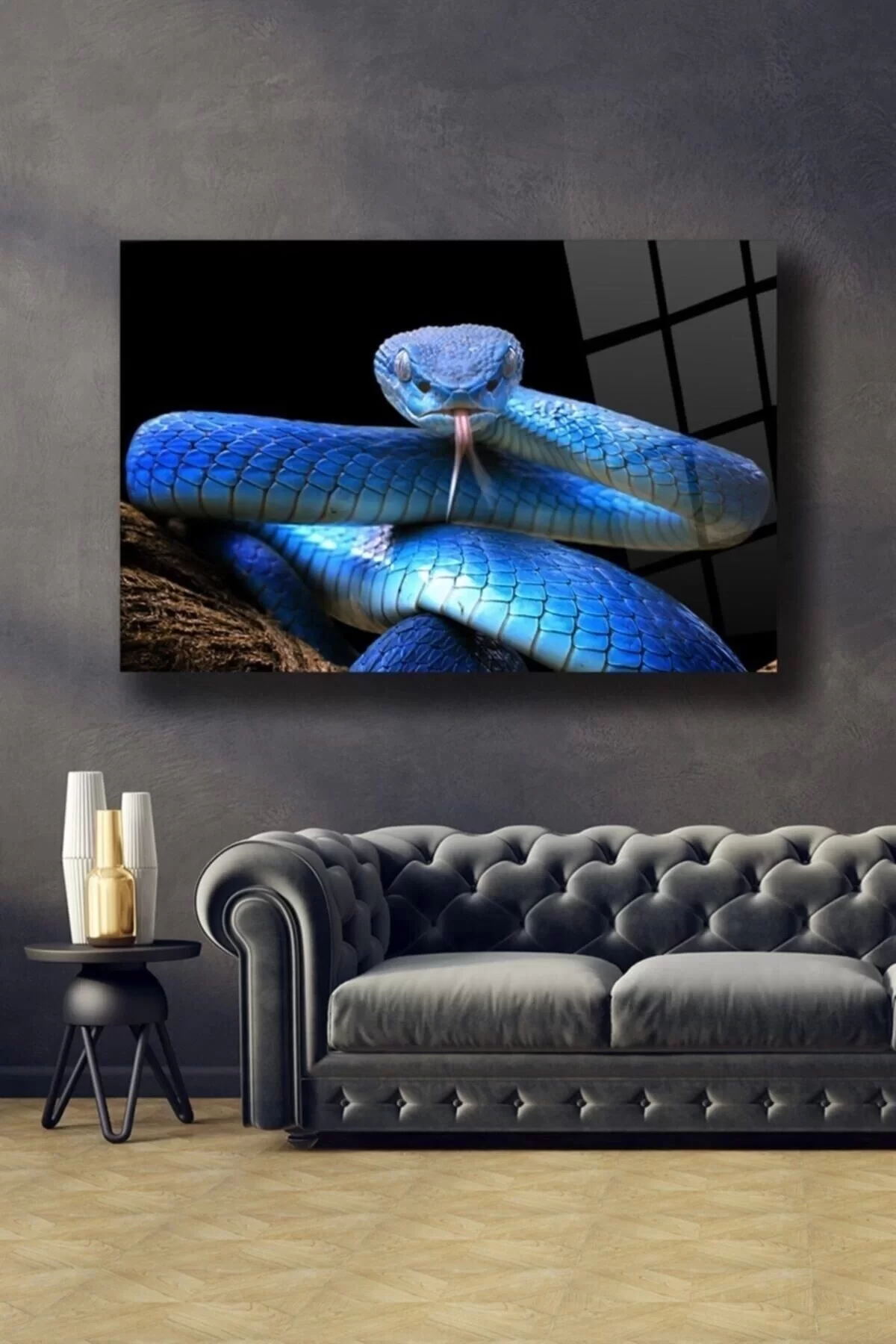 Blue Viper Glass Painting Wall Decoration