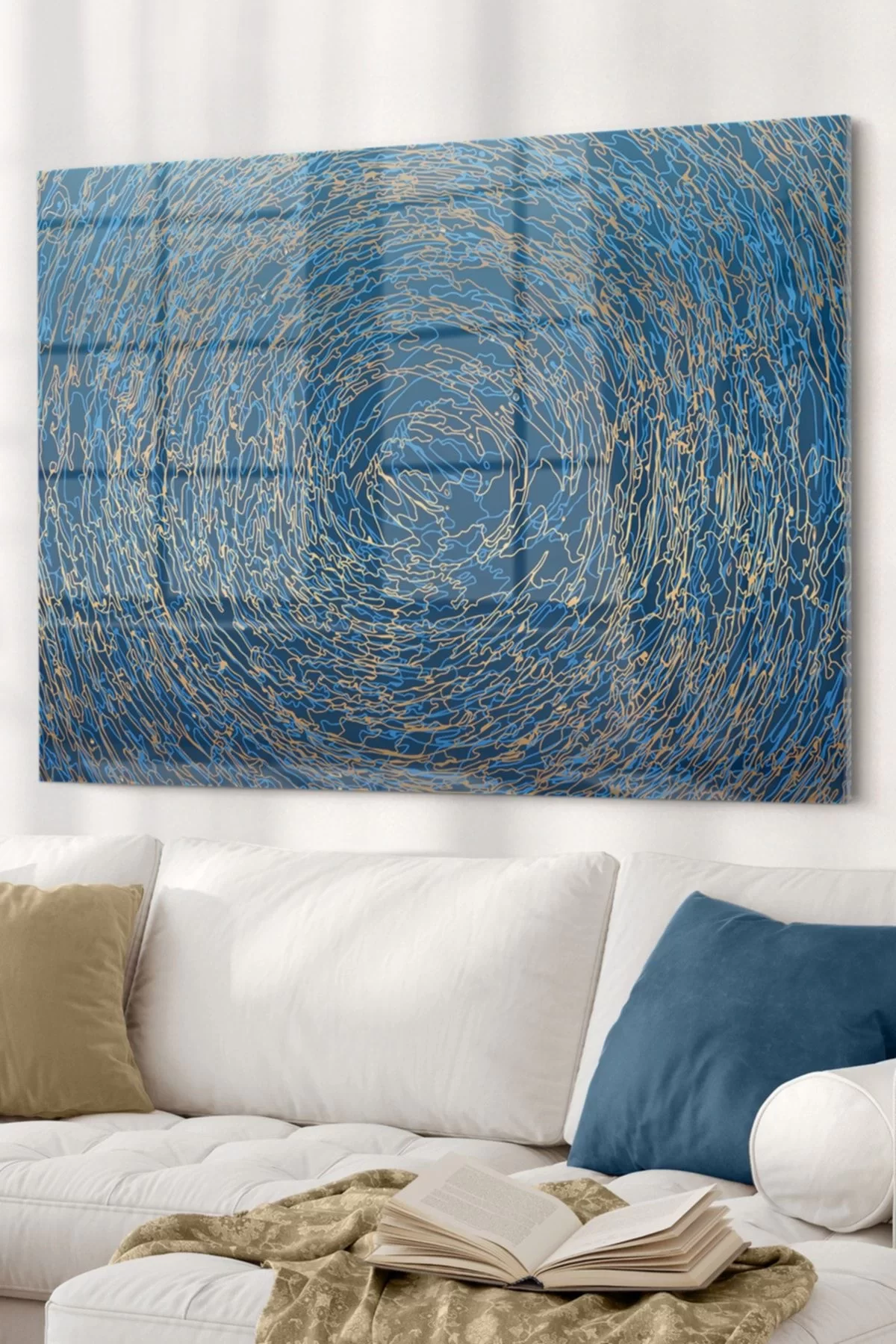 Blue Geometric Abstract Pattern | Abstract Themed Glass Painting | 50x70cm