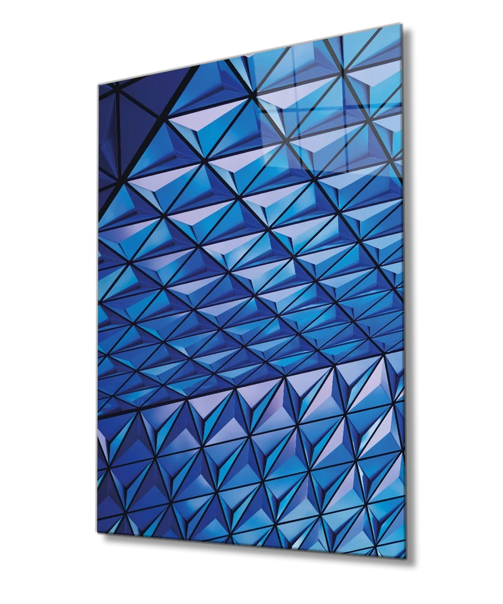 Blue Geometric Architectural Glass Painting