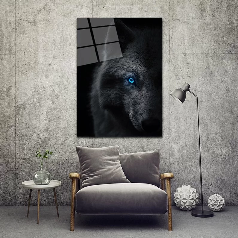 Blue Eyed Wolf Glass Painting