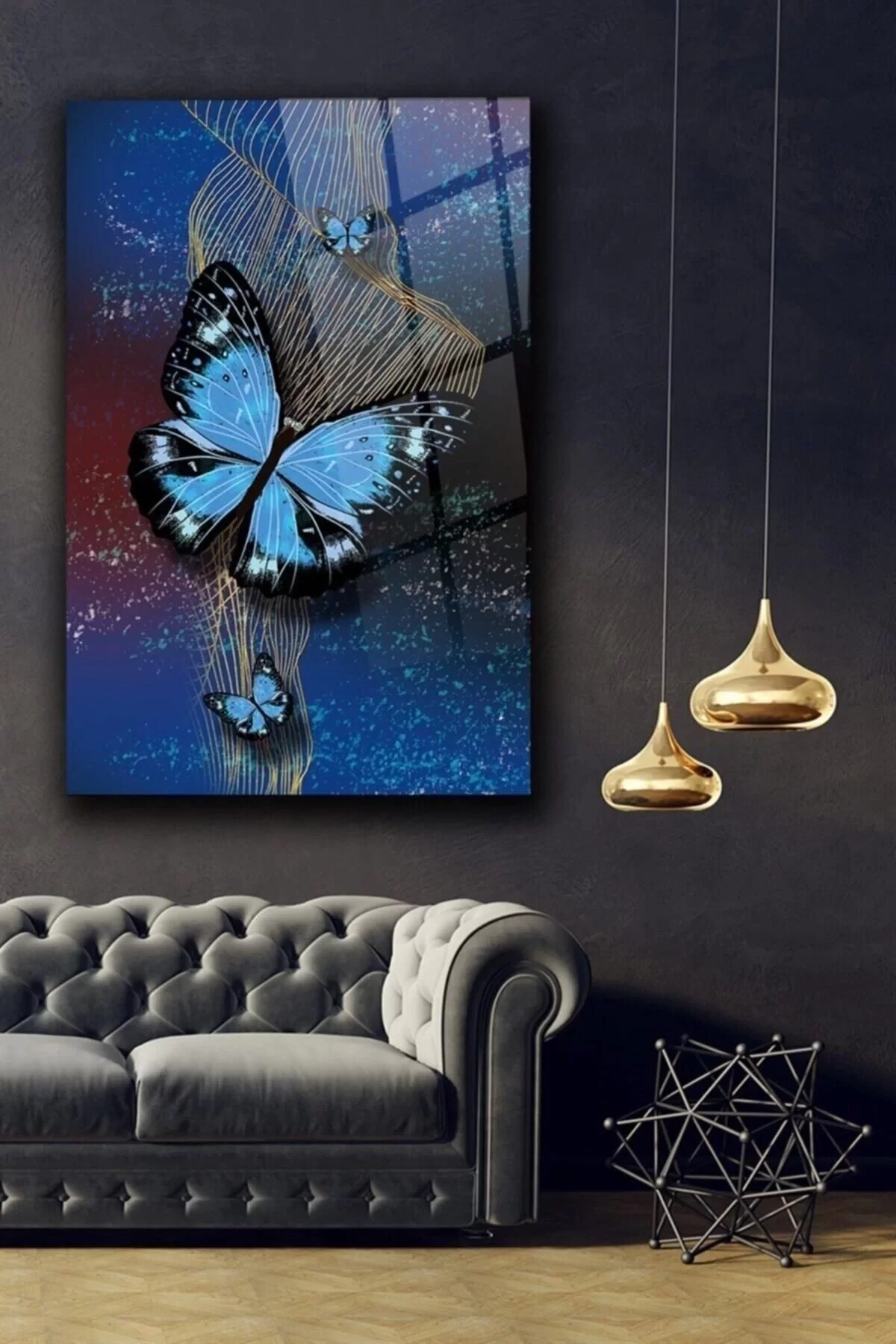 Blue Butterfly Glass Painting Wall Decoration