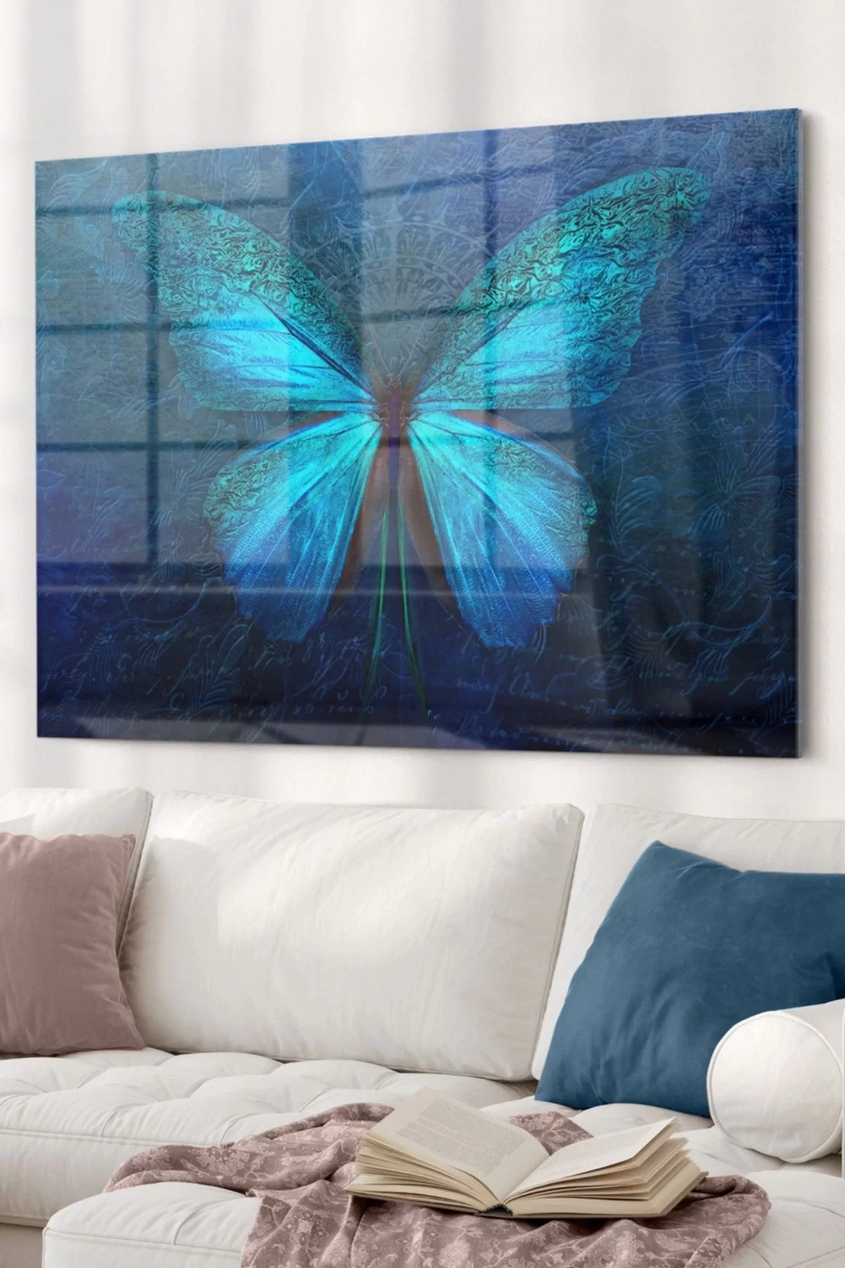 Blue Butterfly | Animal Themed Glass Painting | 50x70cm