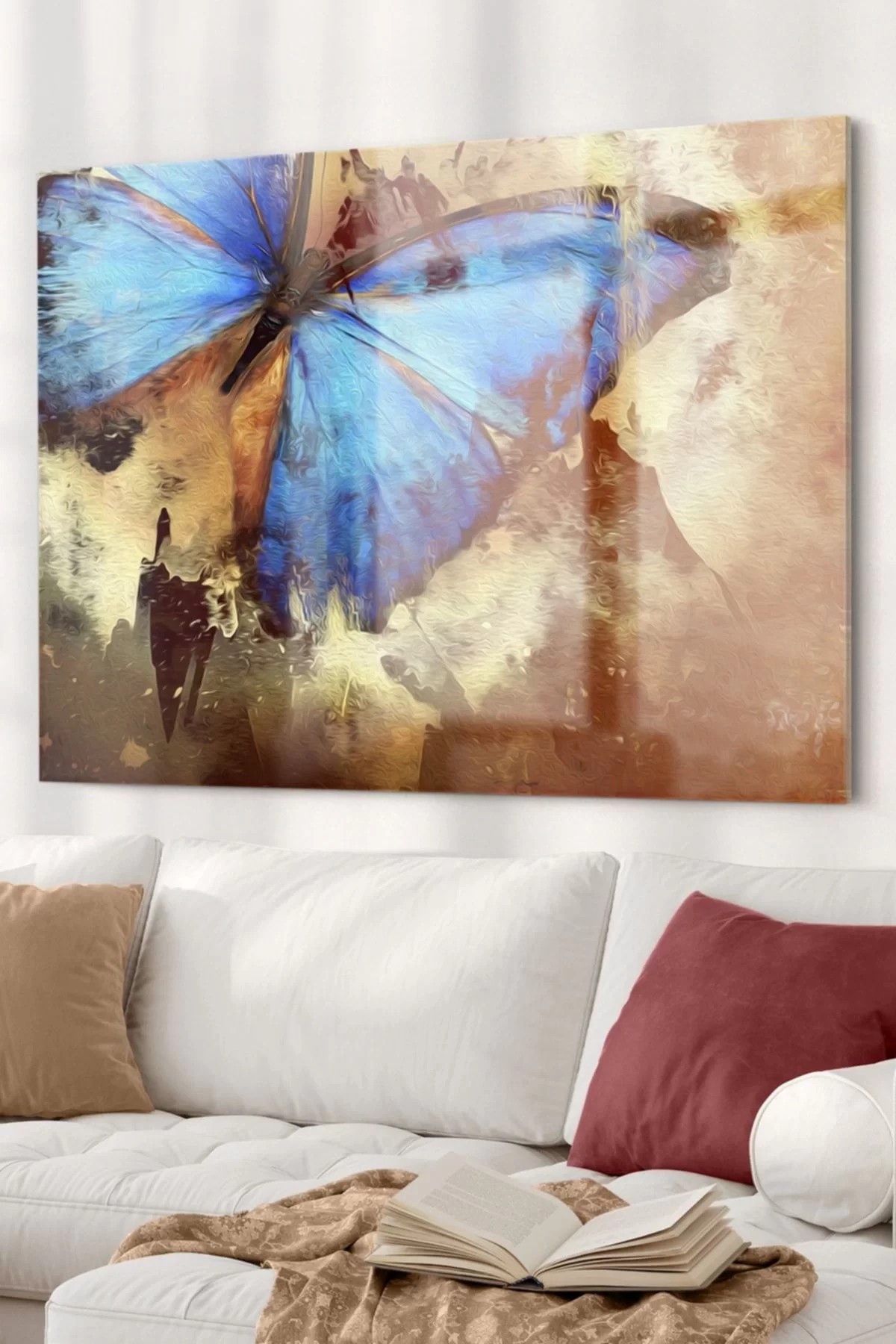 Blue Butterfly | Animal Themed Glass Painting | 50x70cm