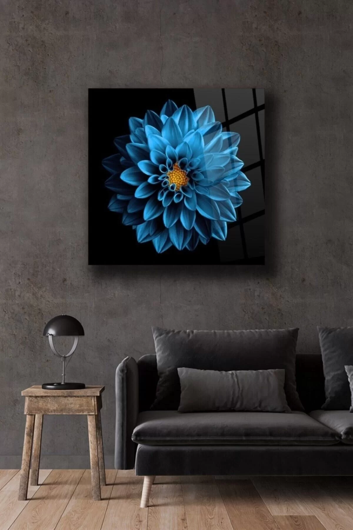 Blue Lotus Glass Painting Wall Decoration