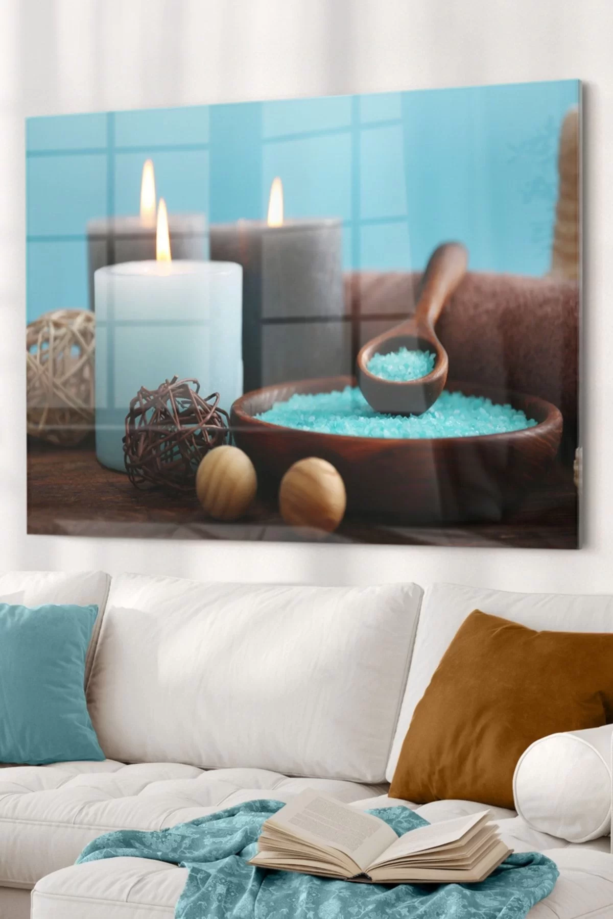 Blue Candles| Candles Themed Glass Table | 50x70cm