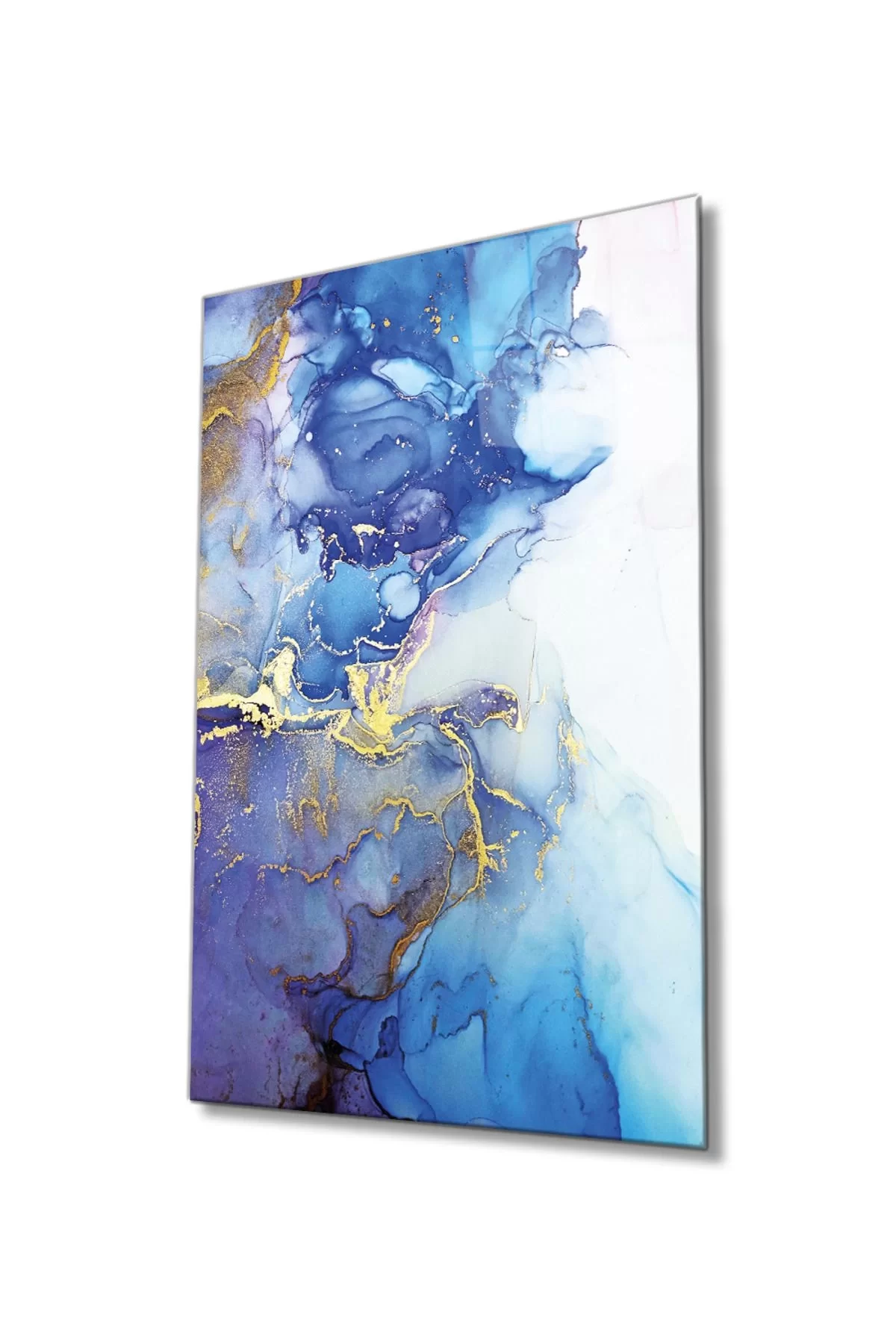 Blue Colored Abstract Glass Painting, Home And Office Wall Decoration,