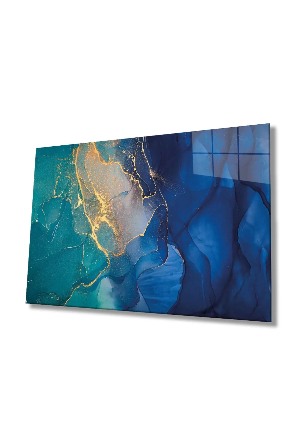 Blue Colored Abstract Glass Painting, Home And Office Wall Decoration,