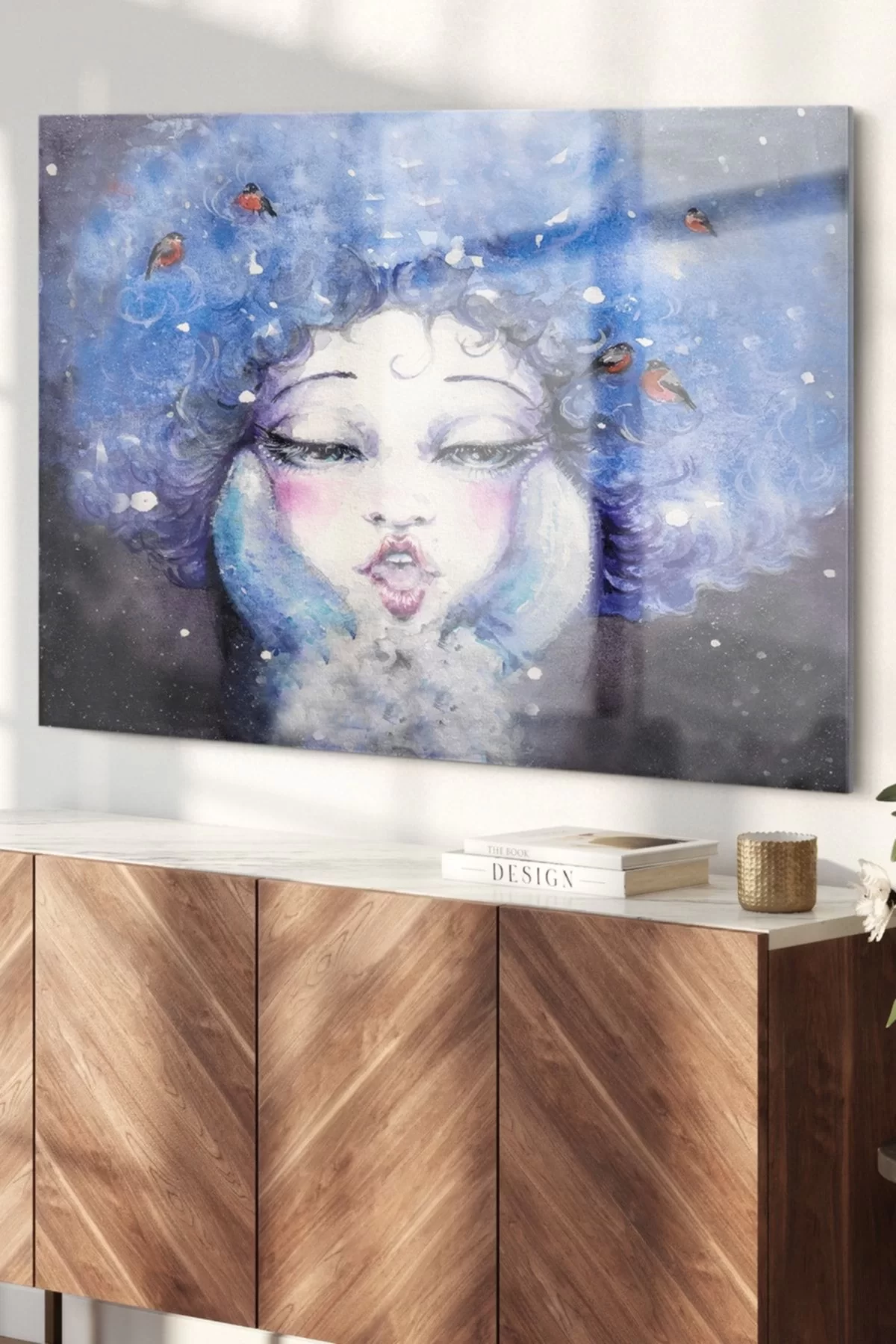 Blue Haired Girl Drawing | Art Themed Glass Painting | 50x70cm