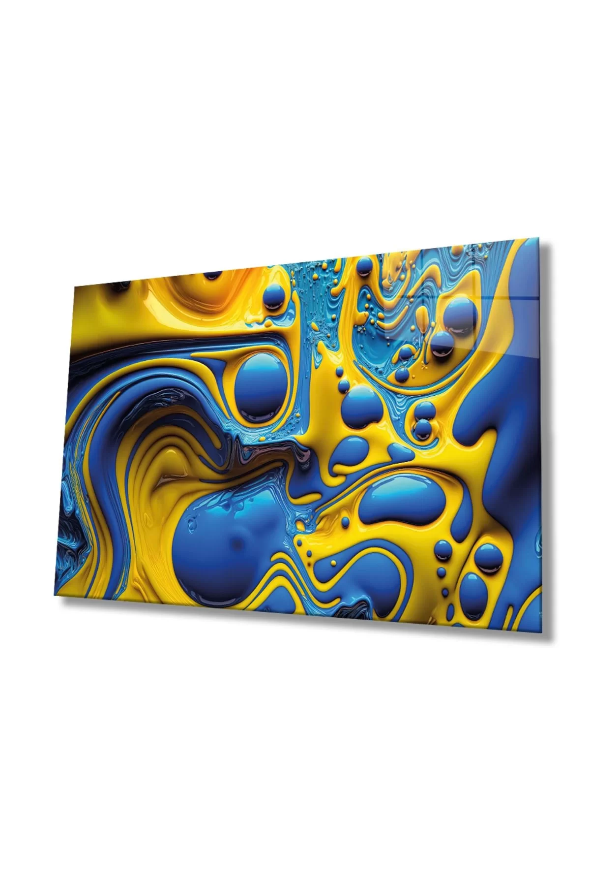 Blue Yellow Abstract Glass Painting, Home And Office Wall Decoration,