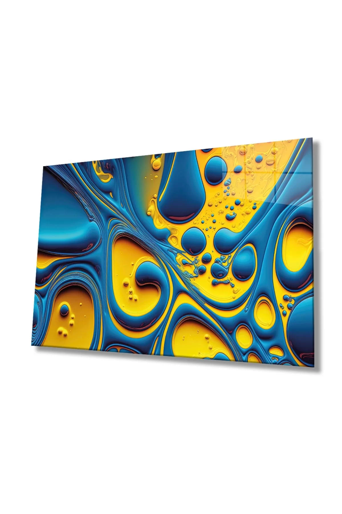 Blue Yellow Abstract Glass Painting, Home And Office Wall Decoration,