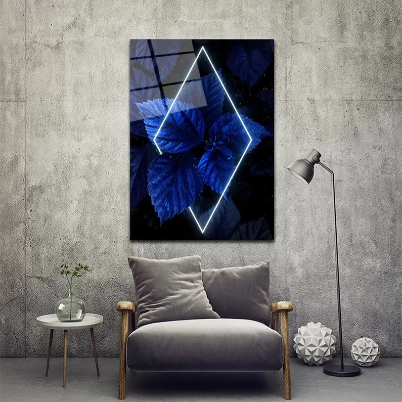 Blue Leaf Light Glass Painting