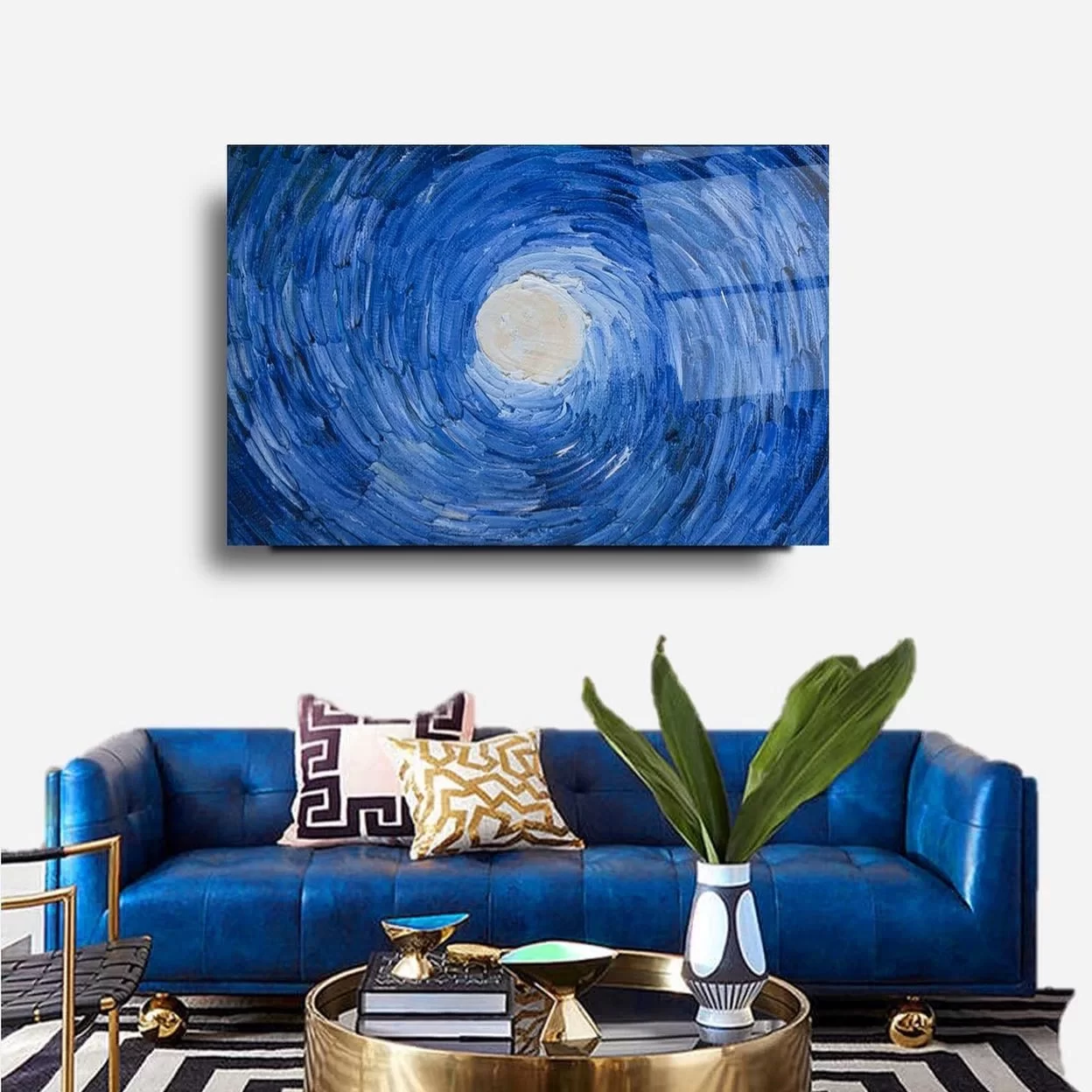 Blue to White Artistic Glass Painting