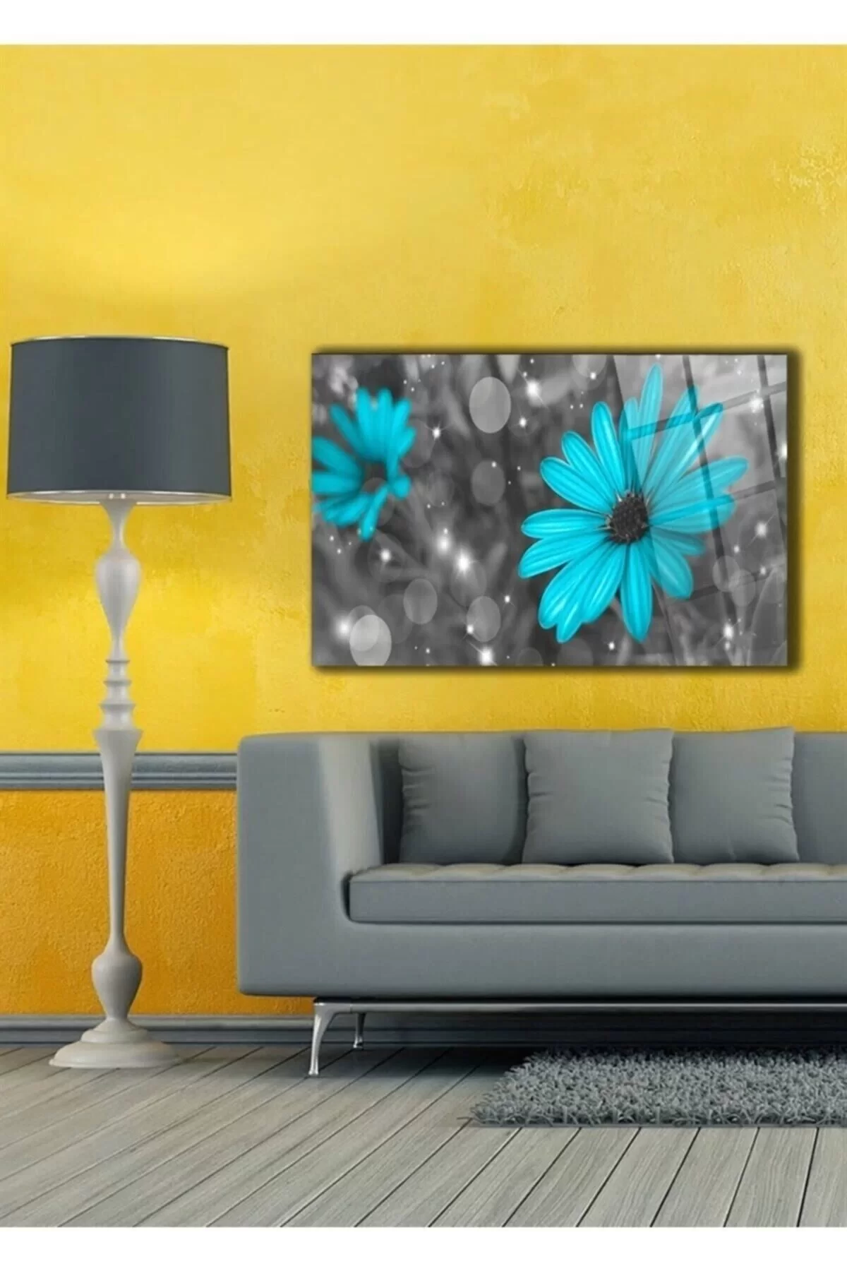 Shade of Blue Glass Painting Wall Decoration