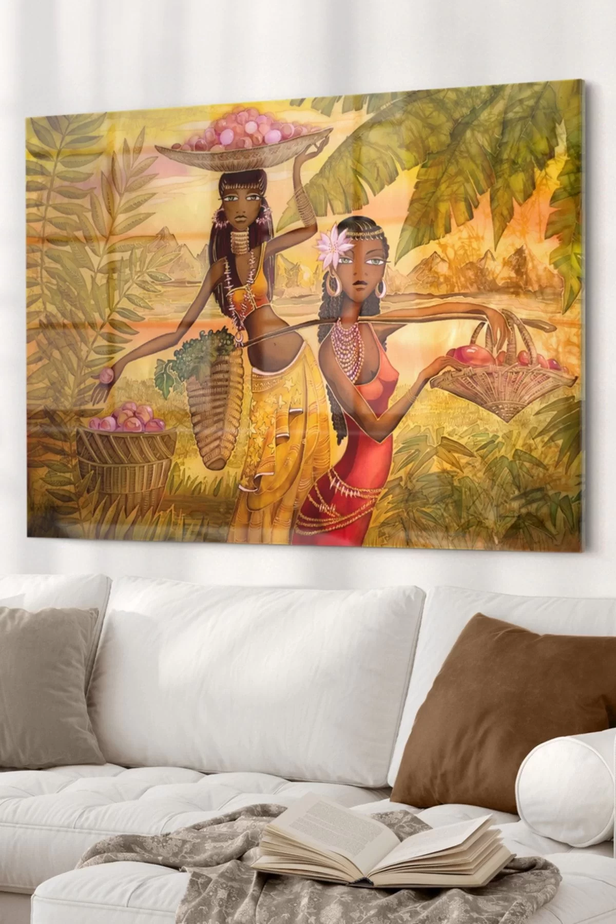 African Women Picking Fruit| Ethnic Themed Glass Painting | 50x70cm