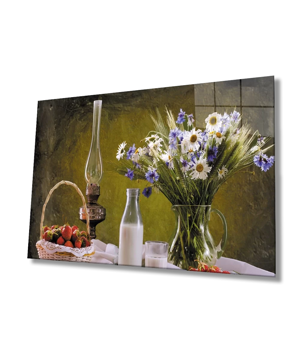 Fruits Flowers Still Life Kitchen Glass Table