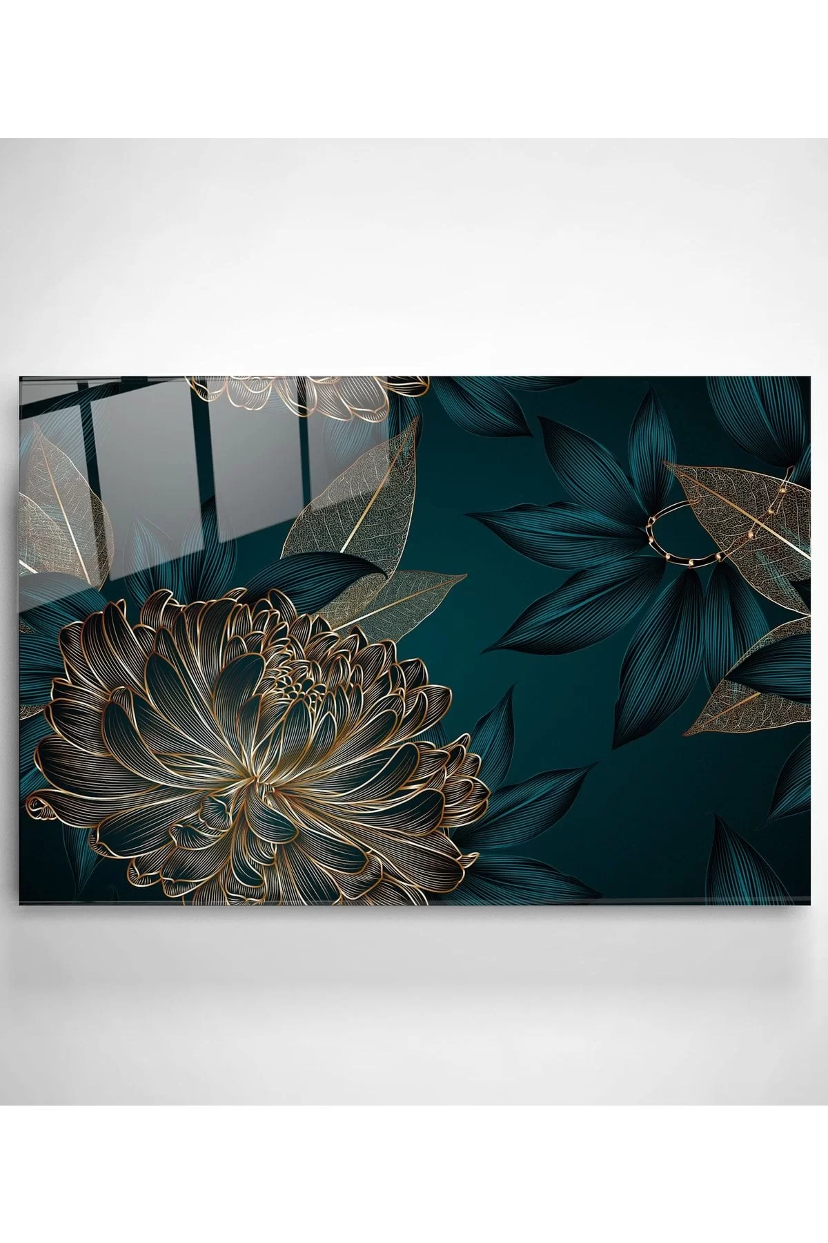 Modern Gold Leaves Glass Painting