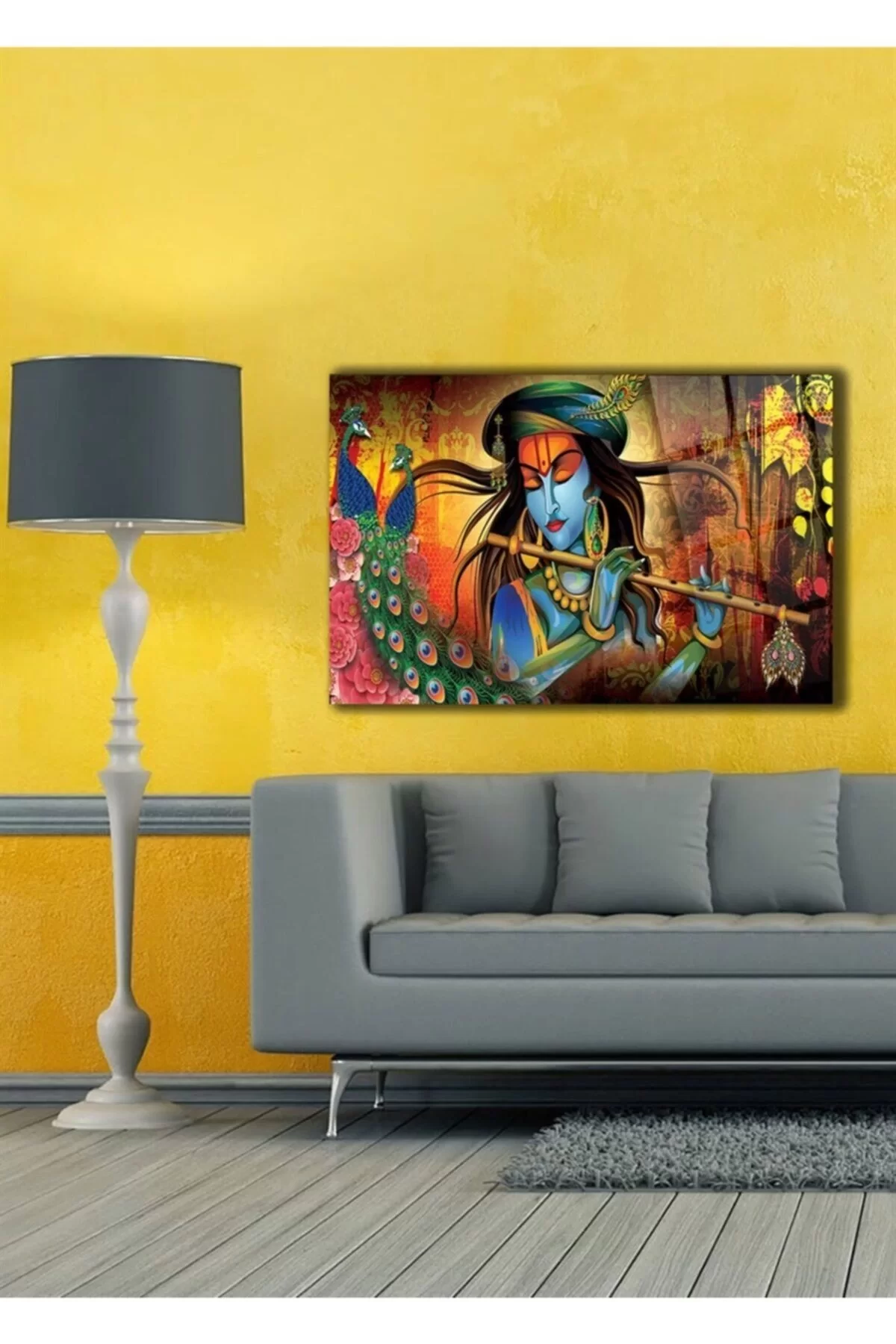 Modern Painting Lord Krishna Glass Painting 50 X 70 Multi Color