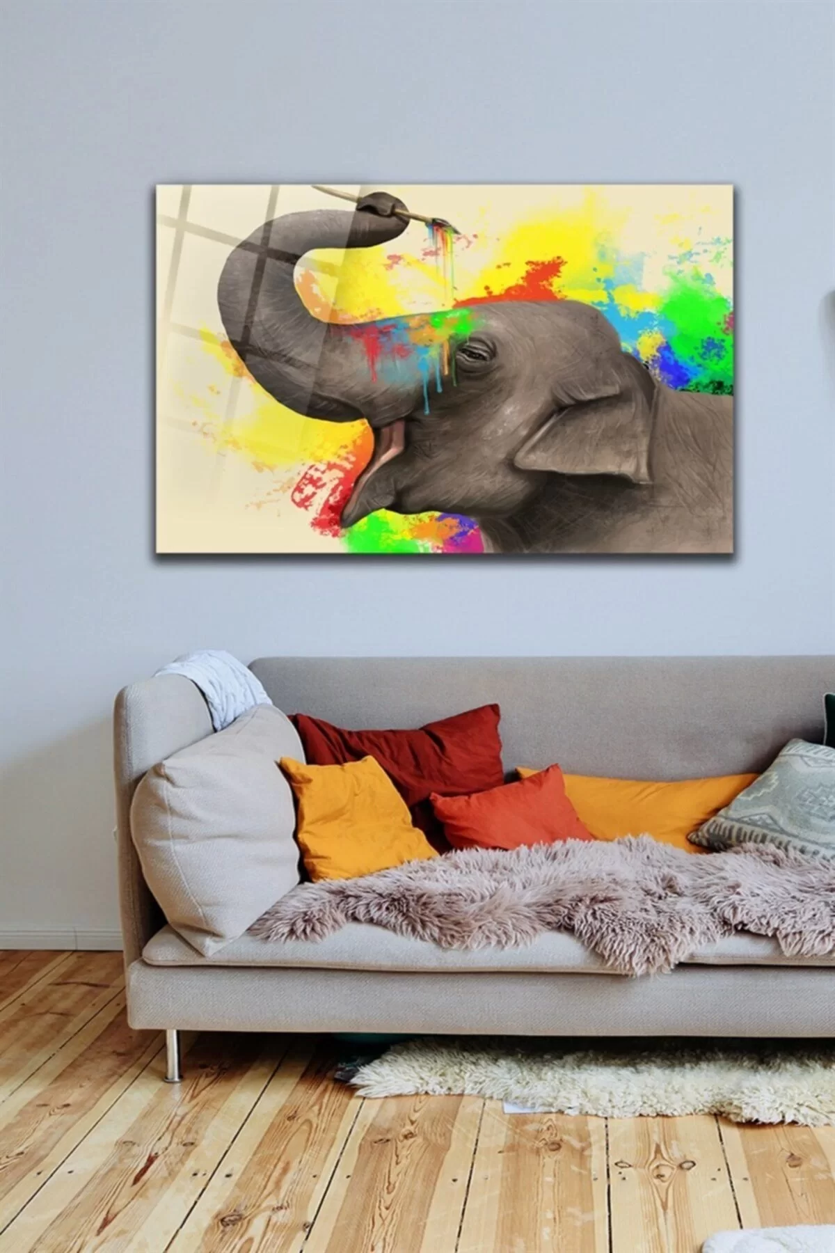 Modern Painting Painter Elephant Glass Painting 50 X 70 Multi Color