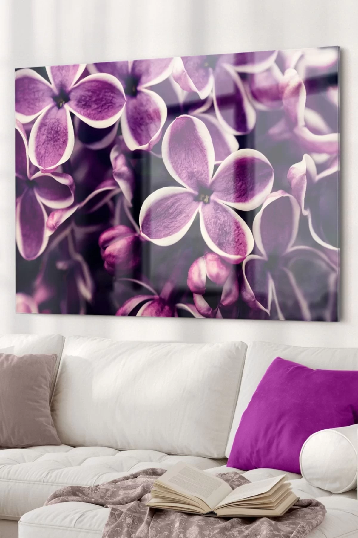 Purple Flower Themed | Flower Themed Glass Table | 50x70cm