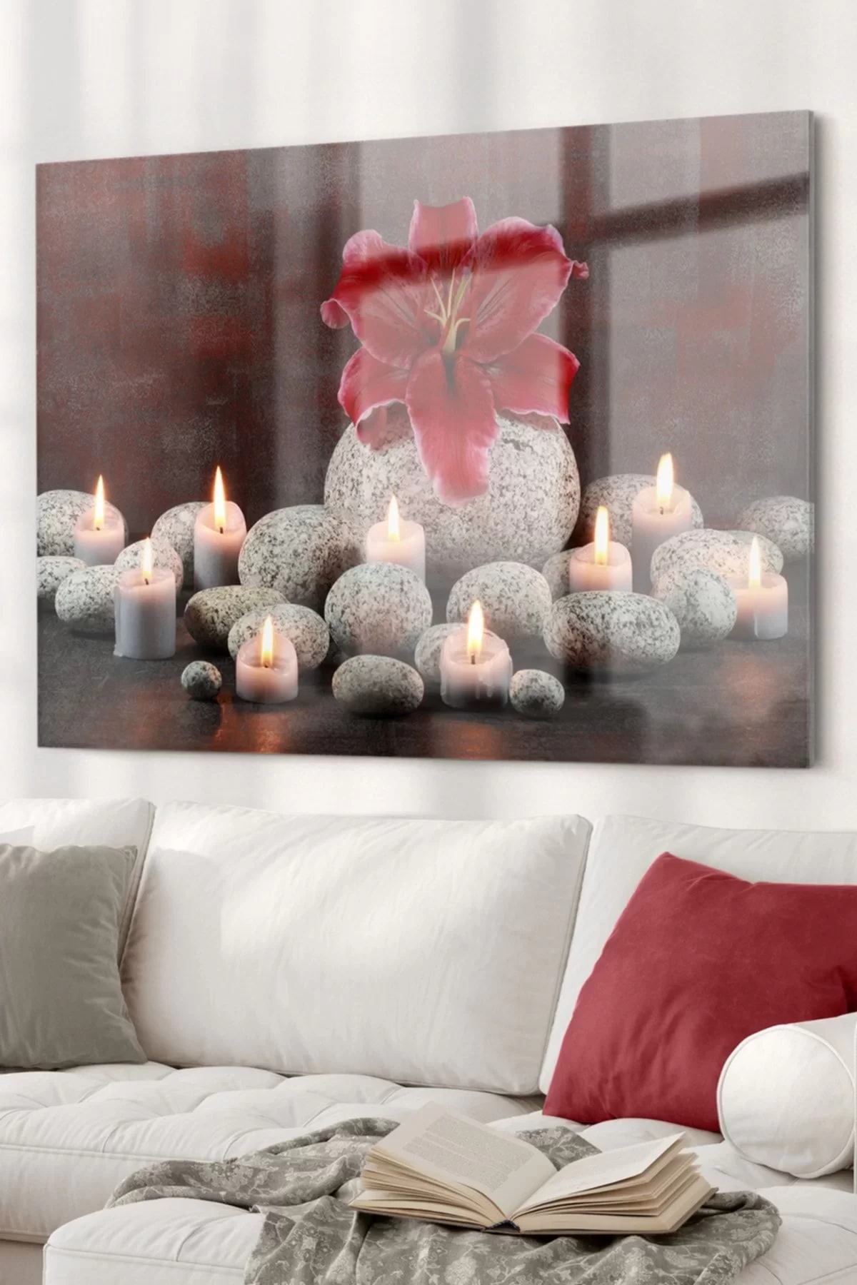 Candle And Stone| Candles Themed Glass Table | 50x70cm