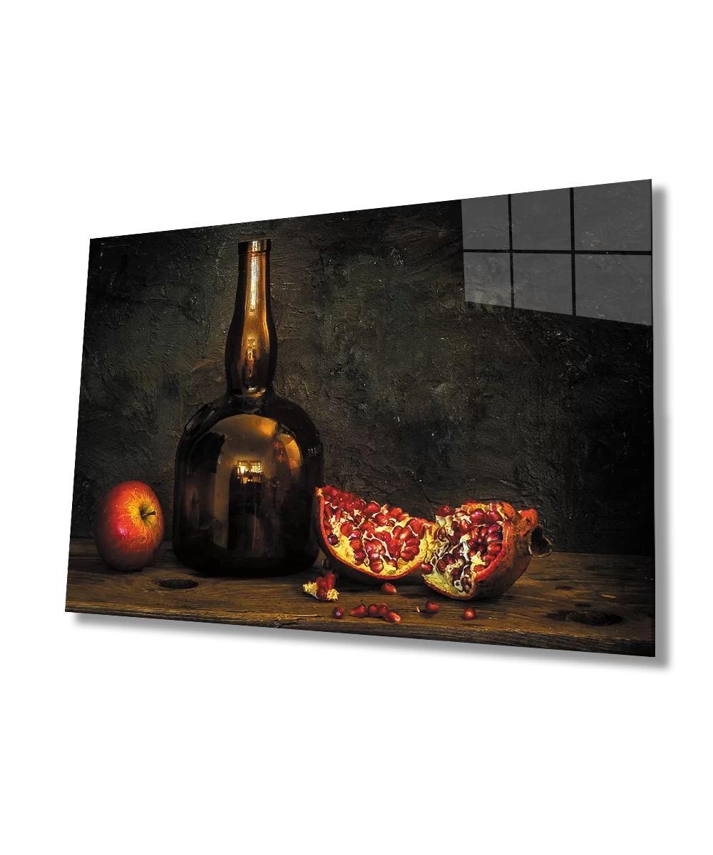 Pomegranate Glass Bottle Still Life Glass Painting