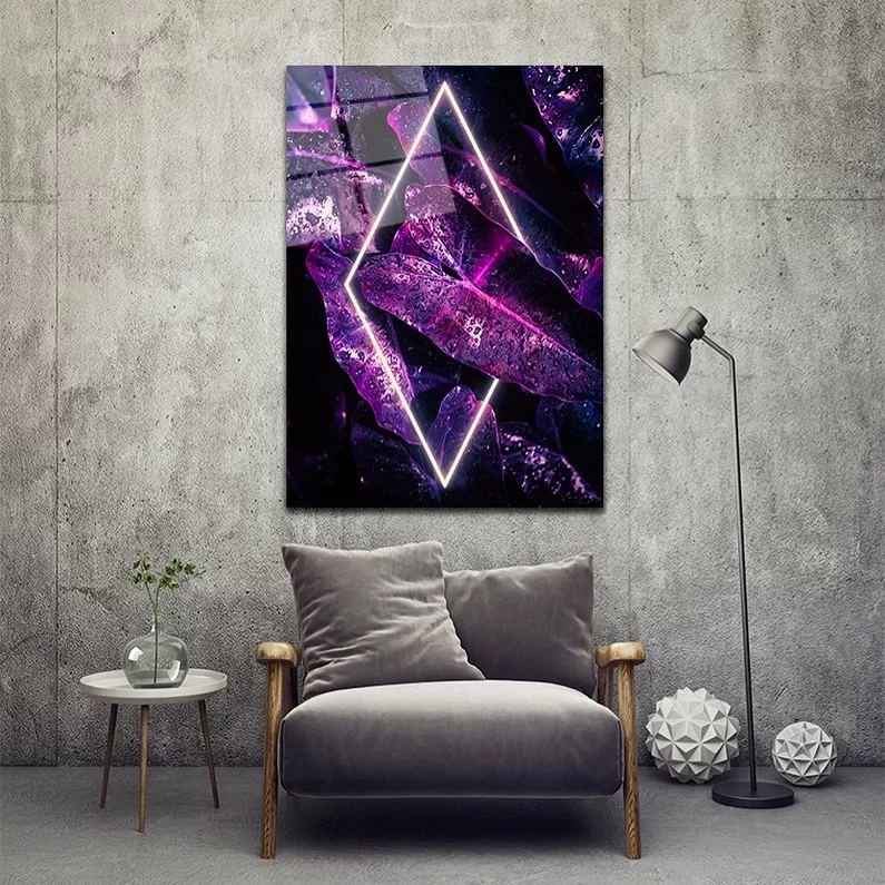 Neon Lights Purple Cliffs Artistic Glass Painting